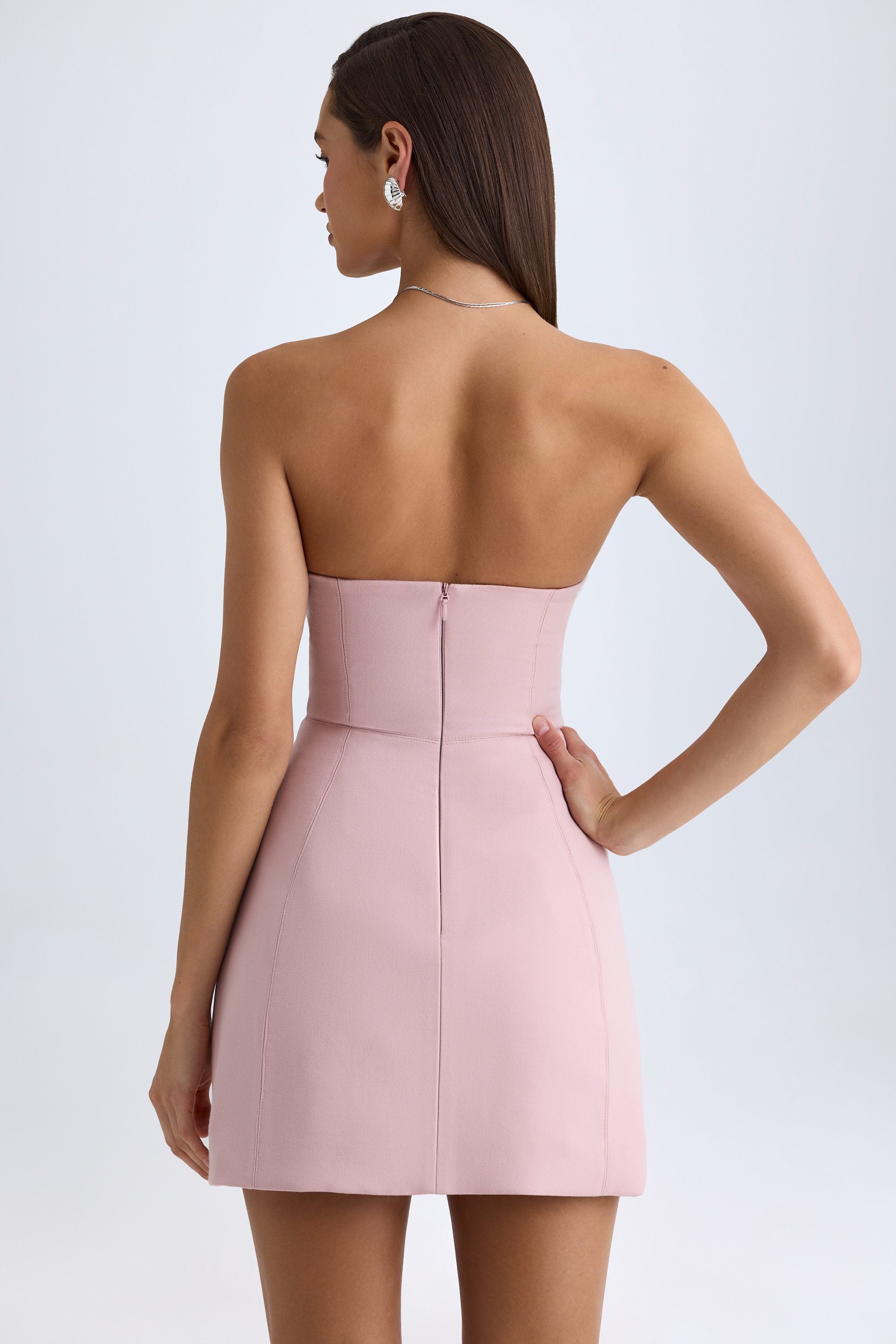 Arta Strapless Structured Tulip Mini Dress in Pink Mauve - Image 3