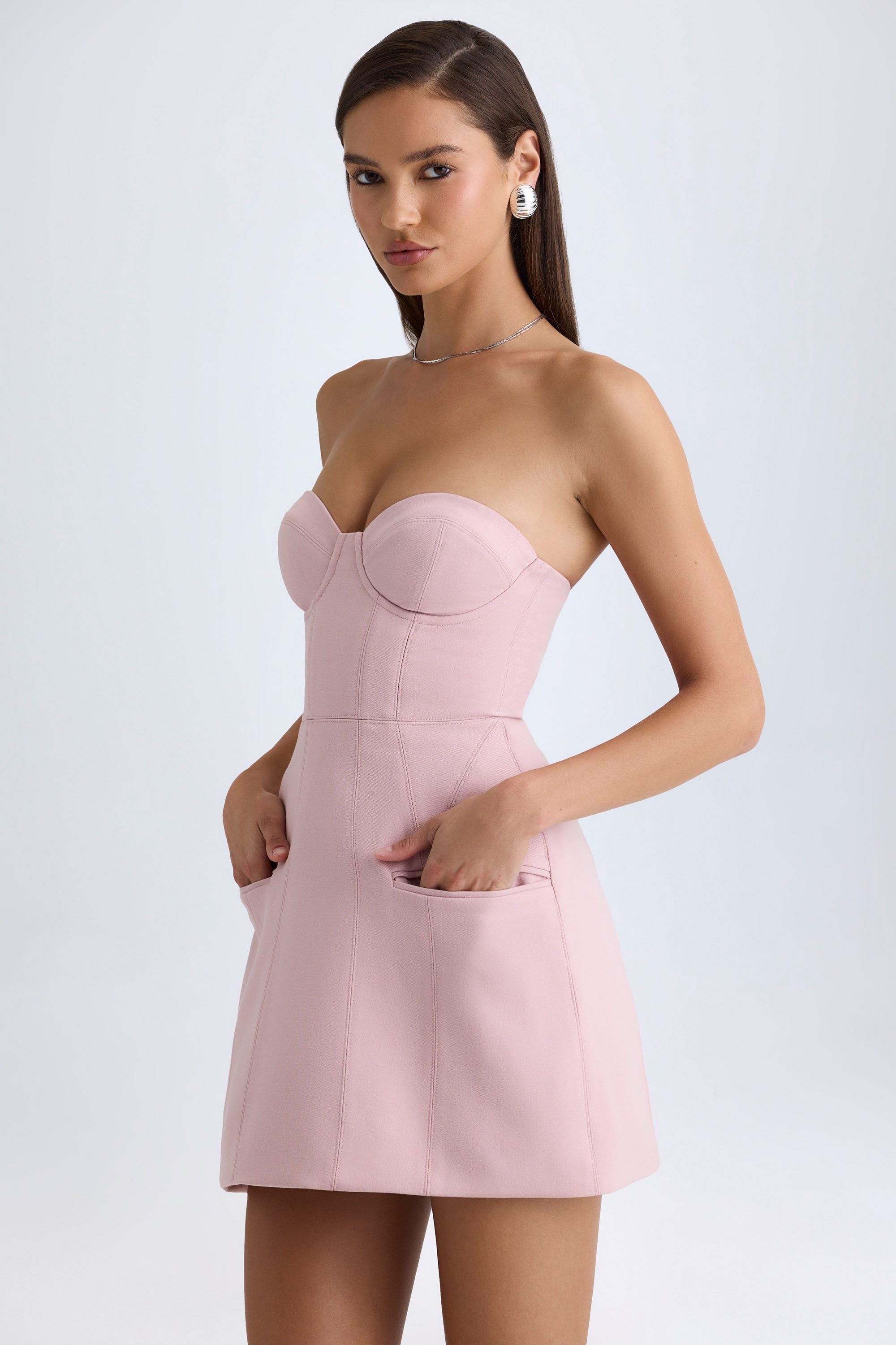 Arta Strapless Structured Tulip Mini Dress in Pink Mauve - Image 5