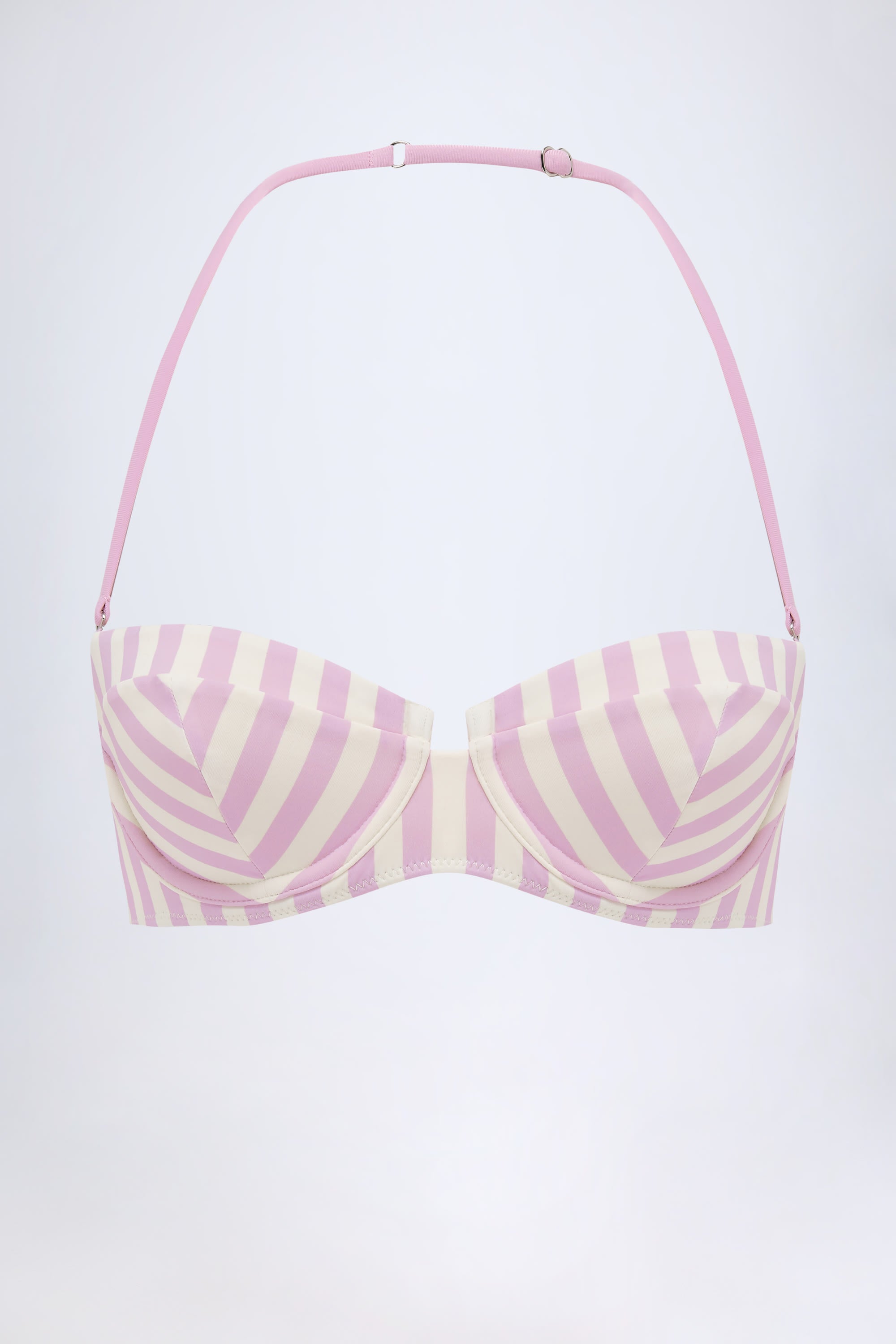 Ascona Underwired Halterneck Balconette Bikini Top in Mauve Stripe - Image 2