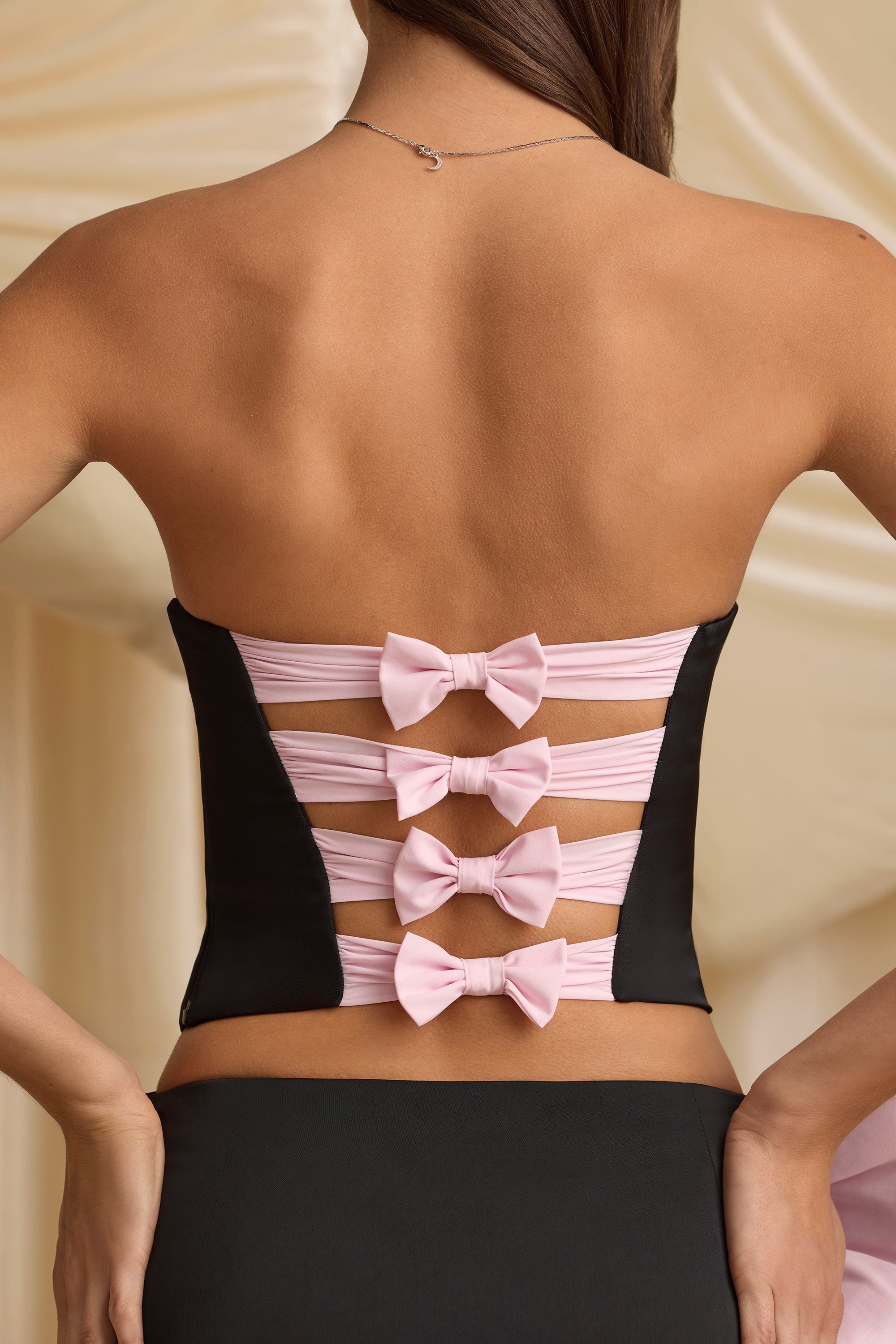 Audrina Cut-Out Bow-Detail Corset Top in Black - Image 4