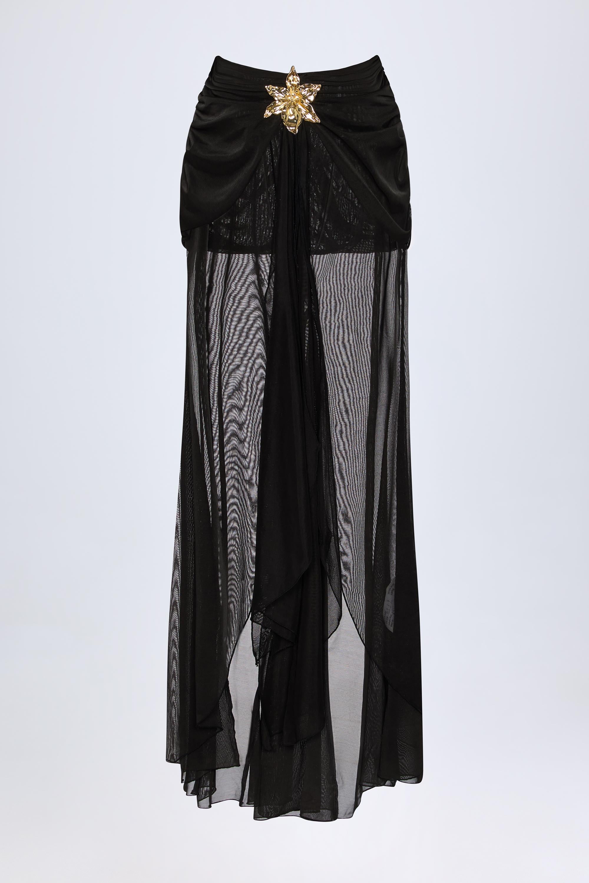 Bacalar Ruched Hardware-Detail Fishtail Maxi Skirt in Black - Image 3