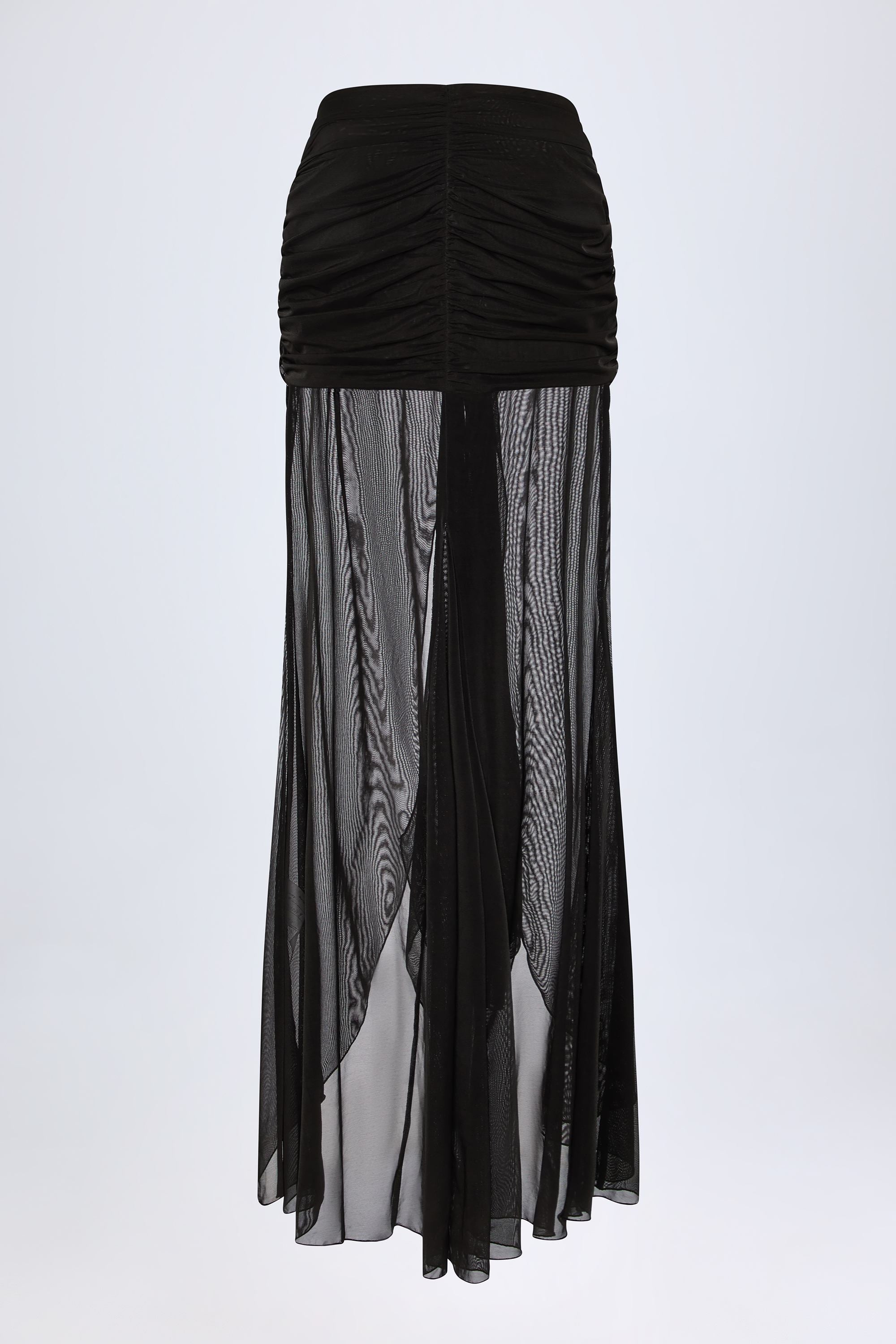 Bacalar Ruched Hardware-Detail Fishtail Maxi Skirt in Black - Image 4