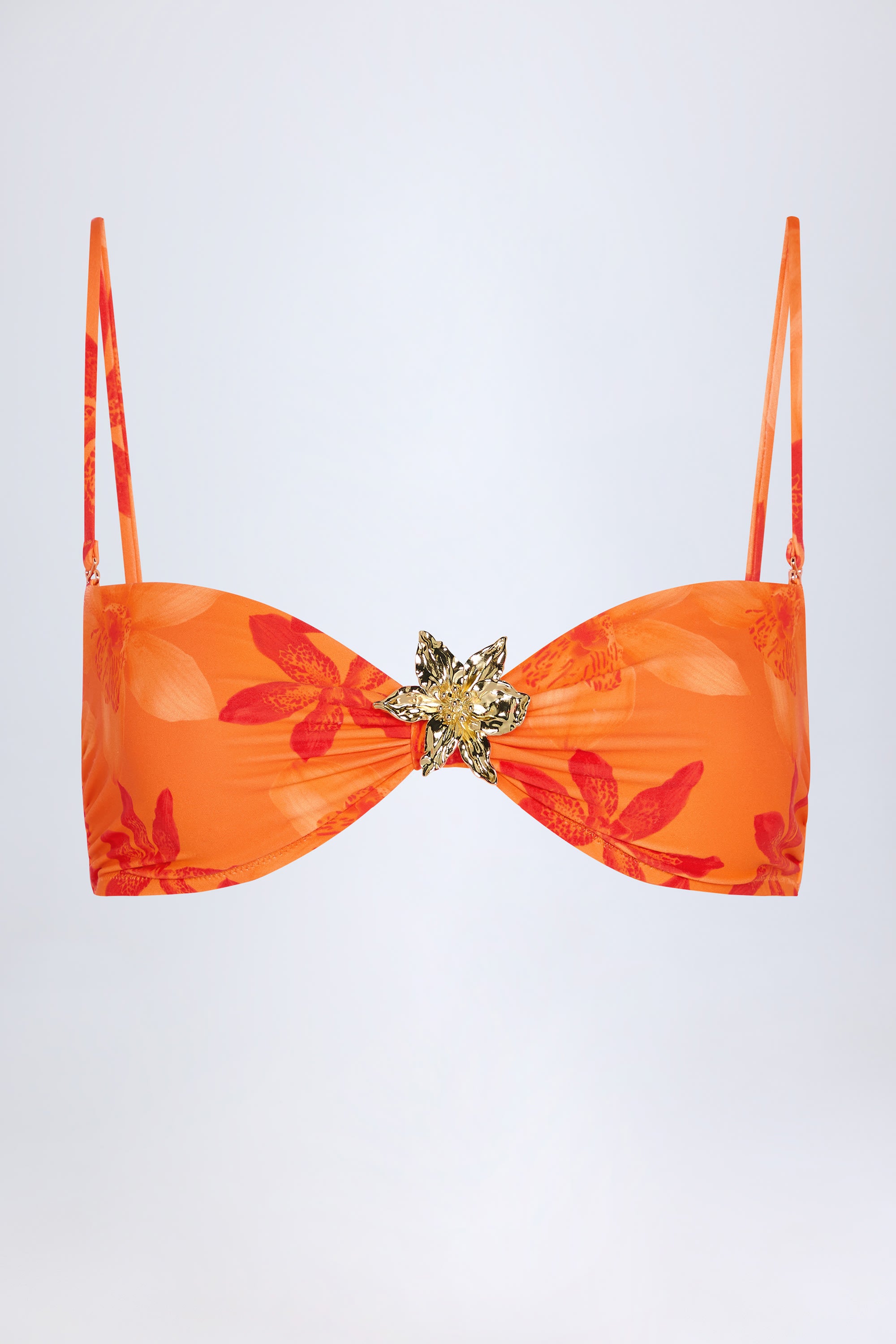 Baracoa Hardware-Detail Halterneck Bikini Top in Orange Orchid Print - Image 3
