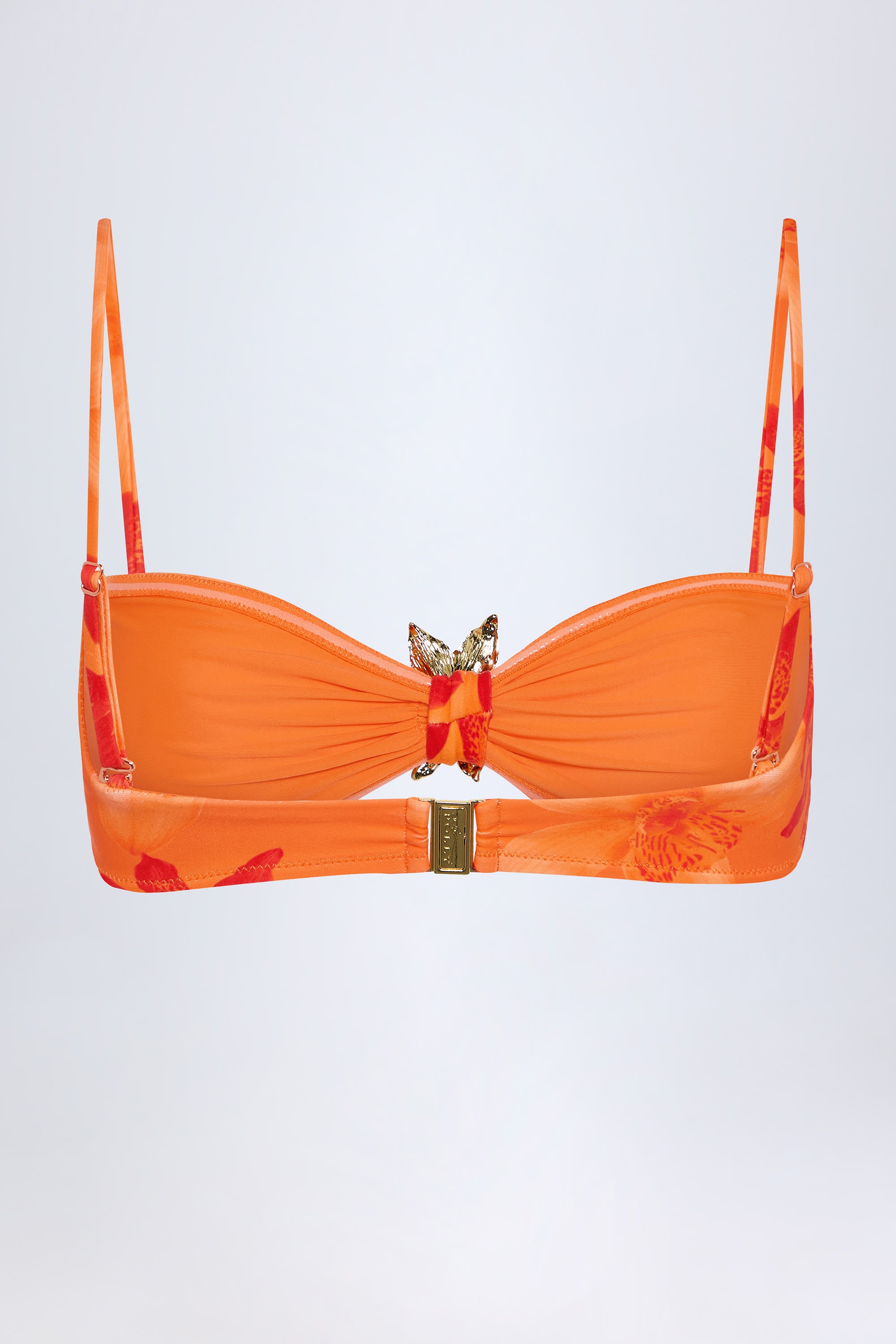 Baracoa Hardware-Detail Halterneck Bikini Top in Orange Orchid Print - Image 4