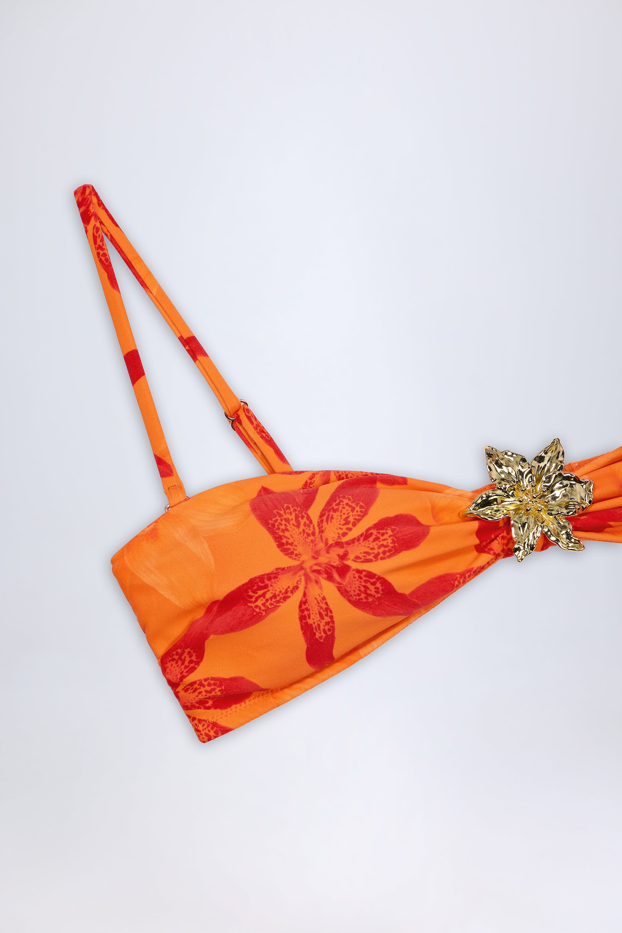 Baracoa Hardware-Detail Halterneck Bikini Top in Orange Orchid Print - Image 6