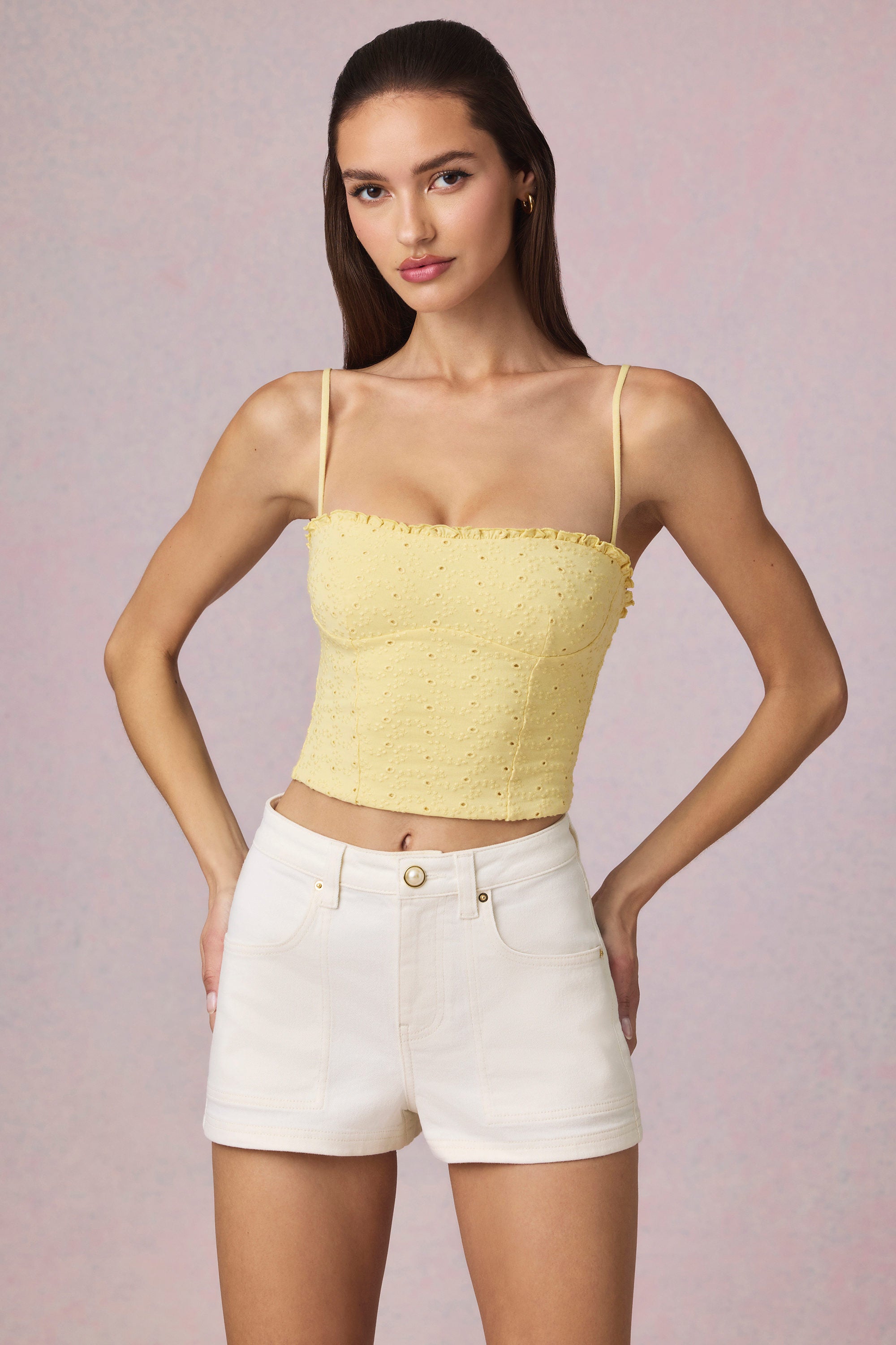 Beata High-Waist A-Line Shorts in Ecru Wash