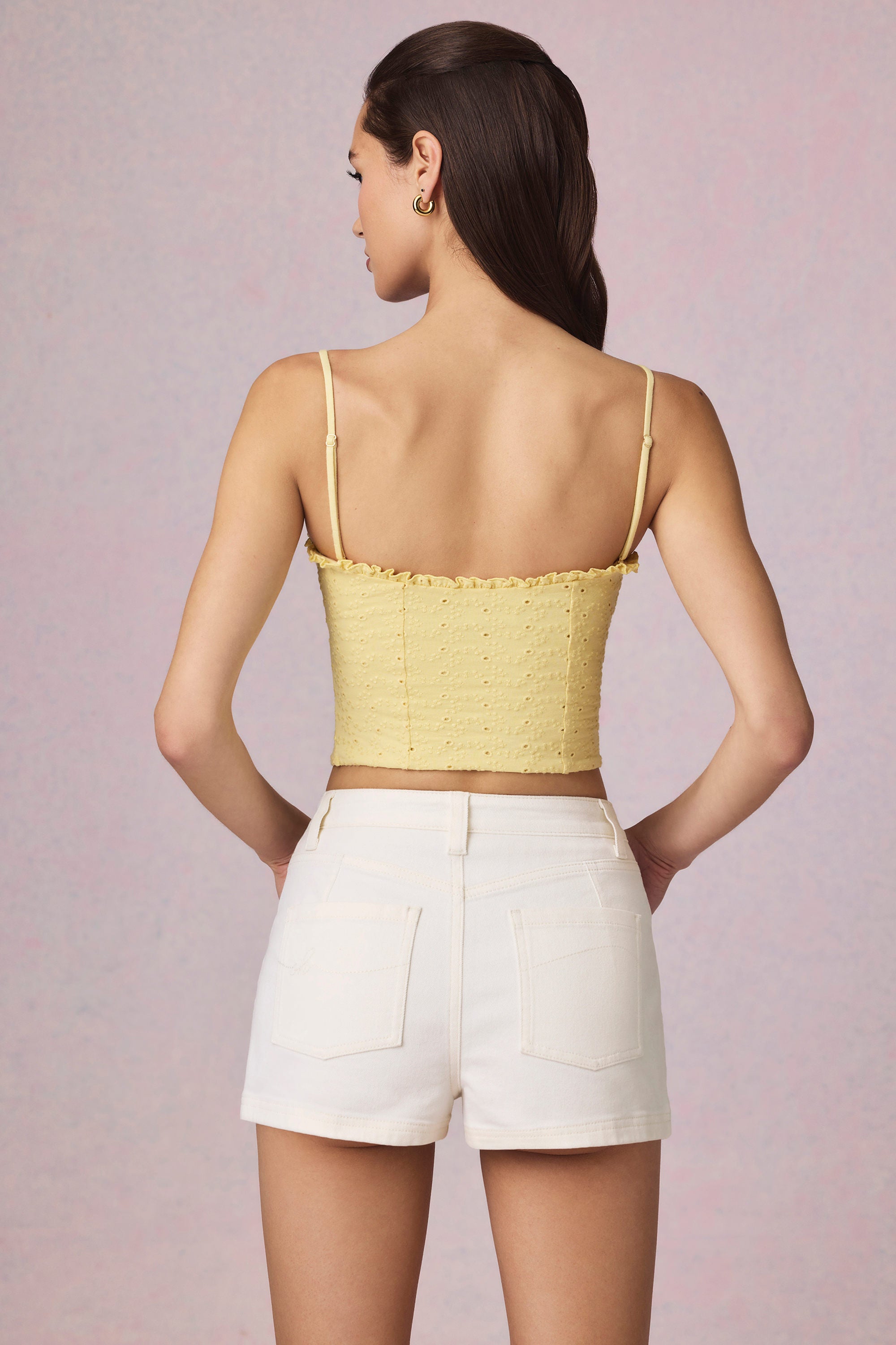 Beata High-Waist A-Line Shorts in Ecru Wash - Image 3