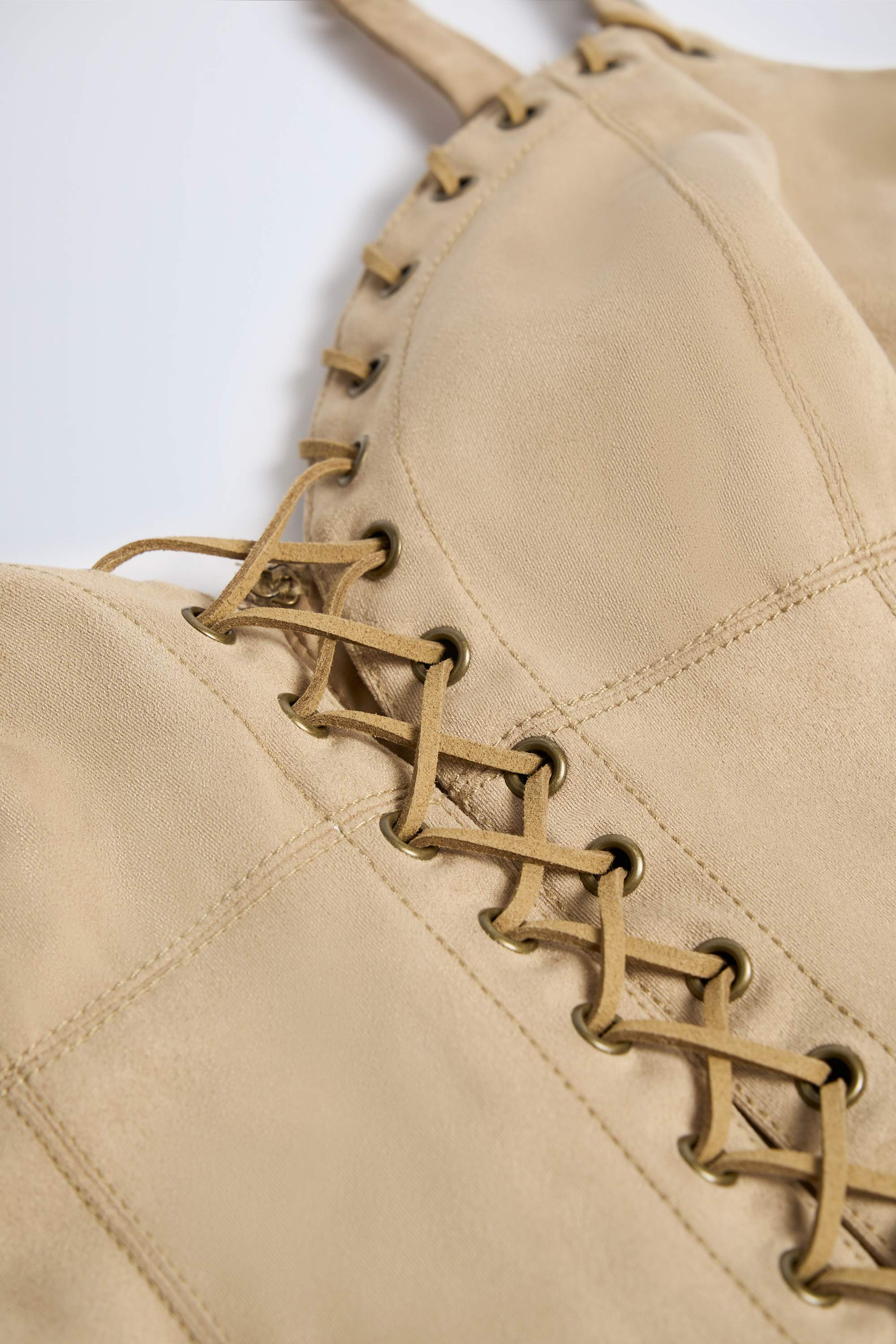 Bela Lace-Up Top in Tan - Image 4