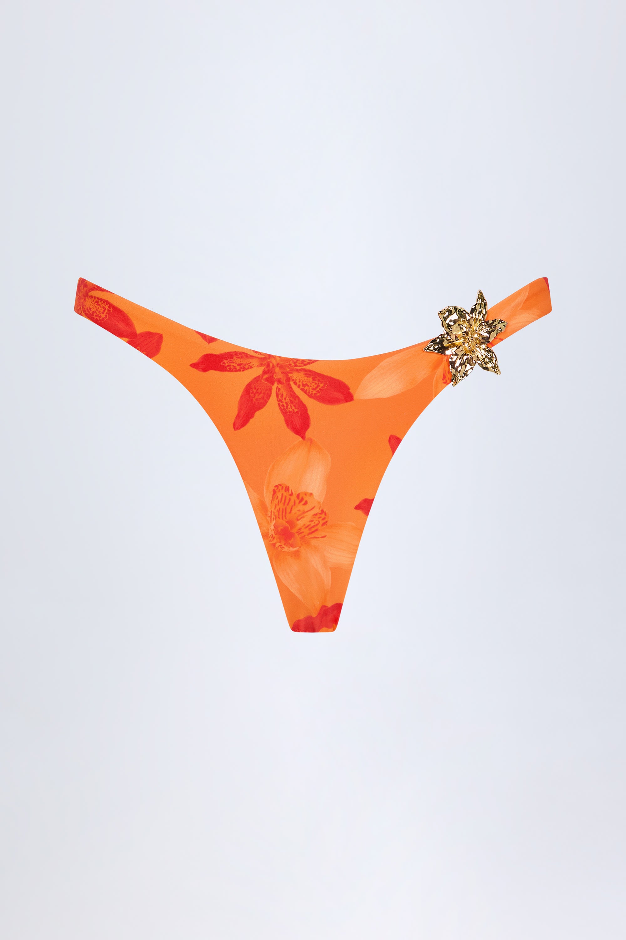 Beqa Hardware-Detail Cheeky Bikini Bottoms in Orange Orchid Print - Image 3