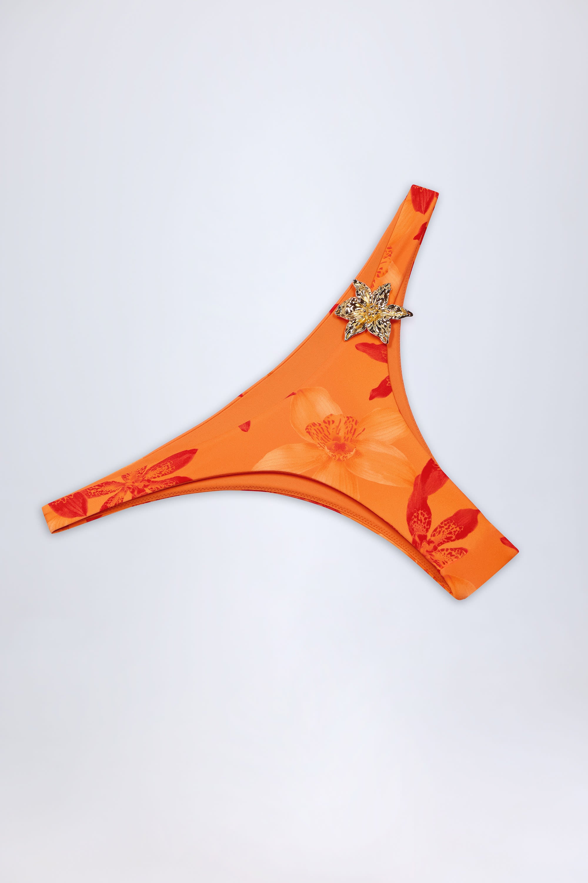 Beqa Hardware-Detail Cheeky Bikini Bottoms in Orange Orchid Print - Image 5