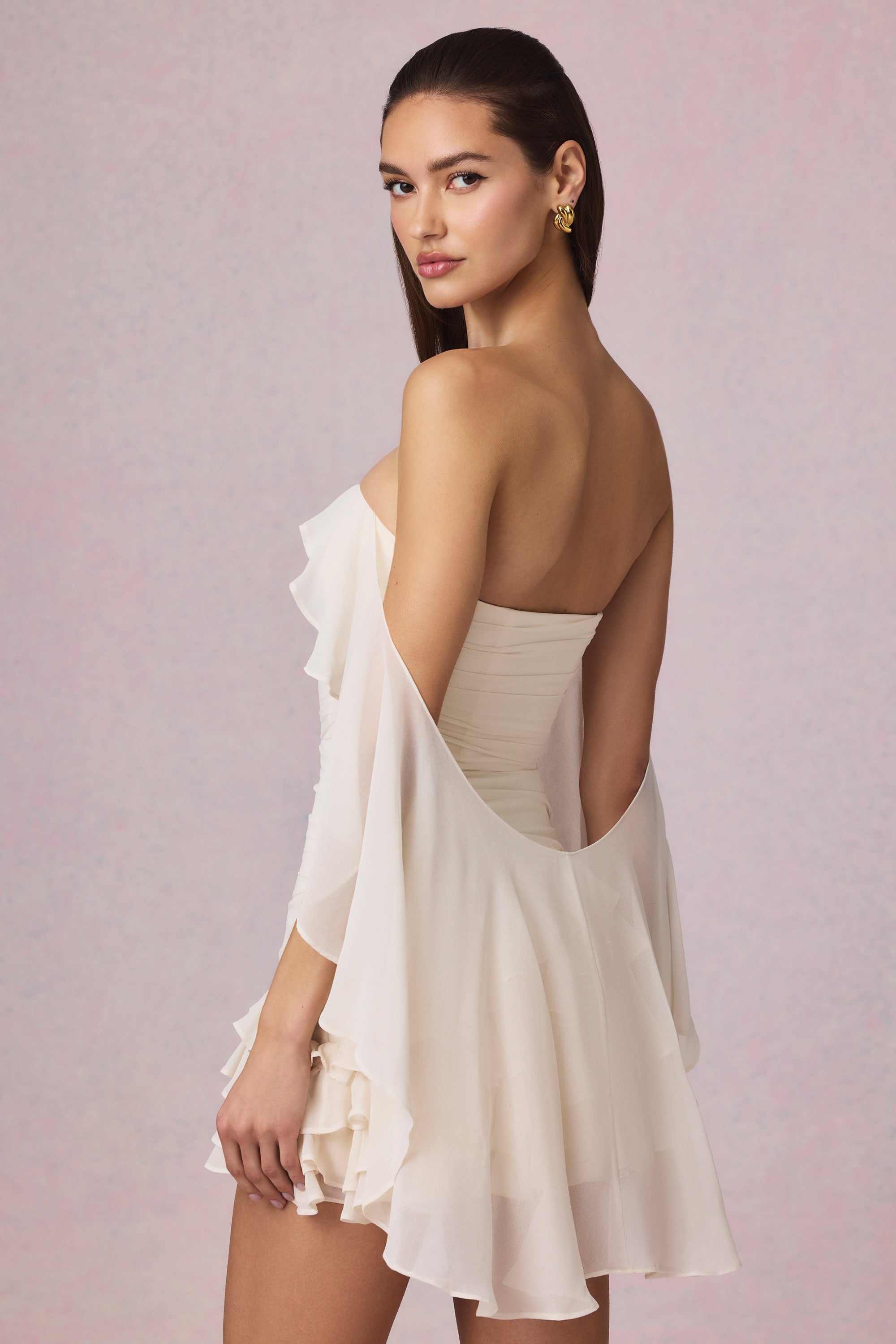 Birdie Off-Shoulder Ruffled Mini Dress in Ivory - Image 2