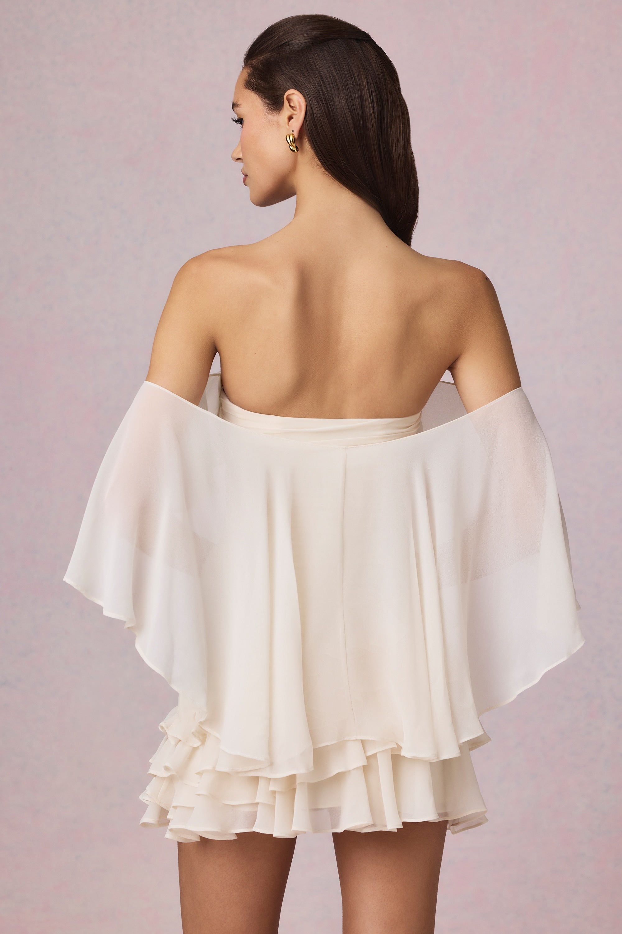 Birdie Off-Shoulder Ruffled Mini Dress in Ivory - Image 3