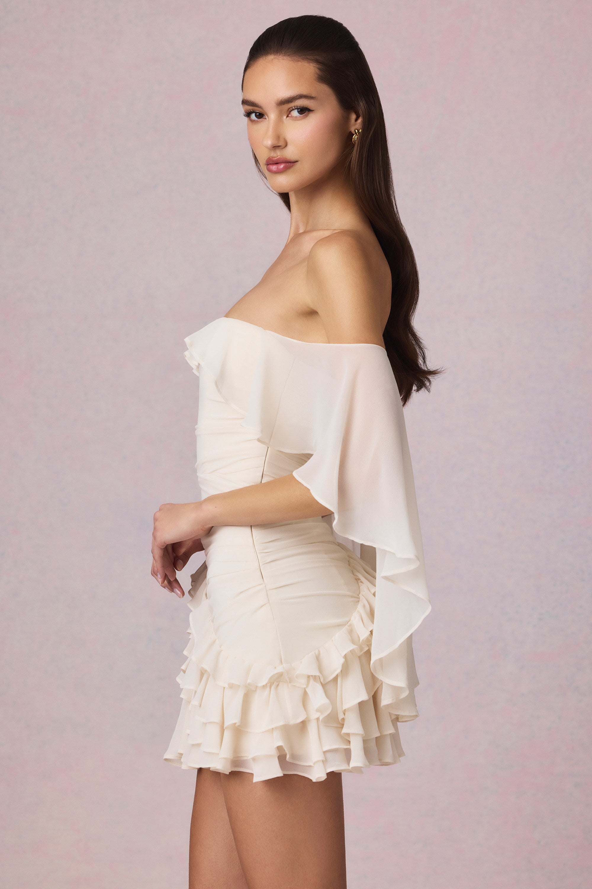 Birdie Off-Shoulder Ruffled Mini Dress in Ivory - Image 5
