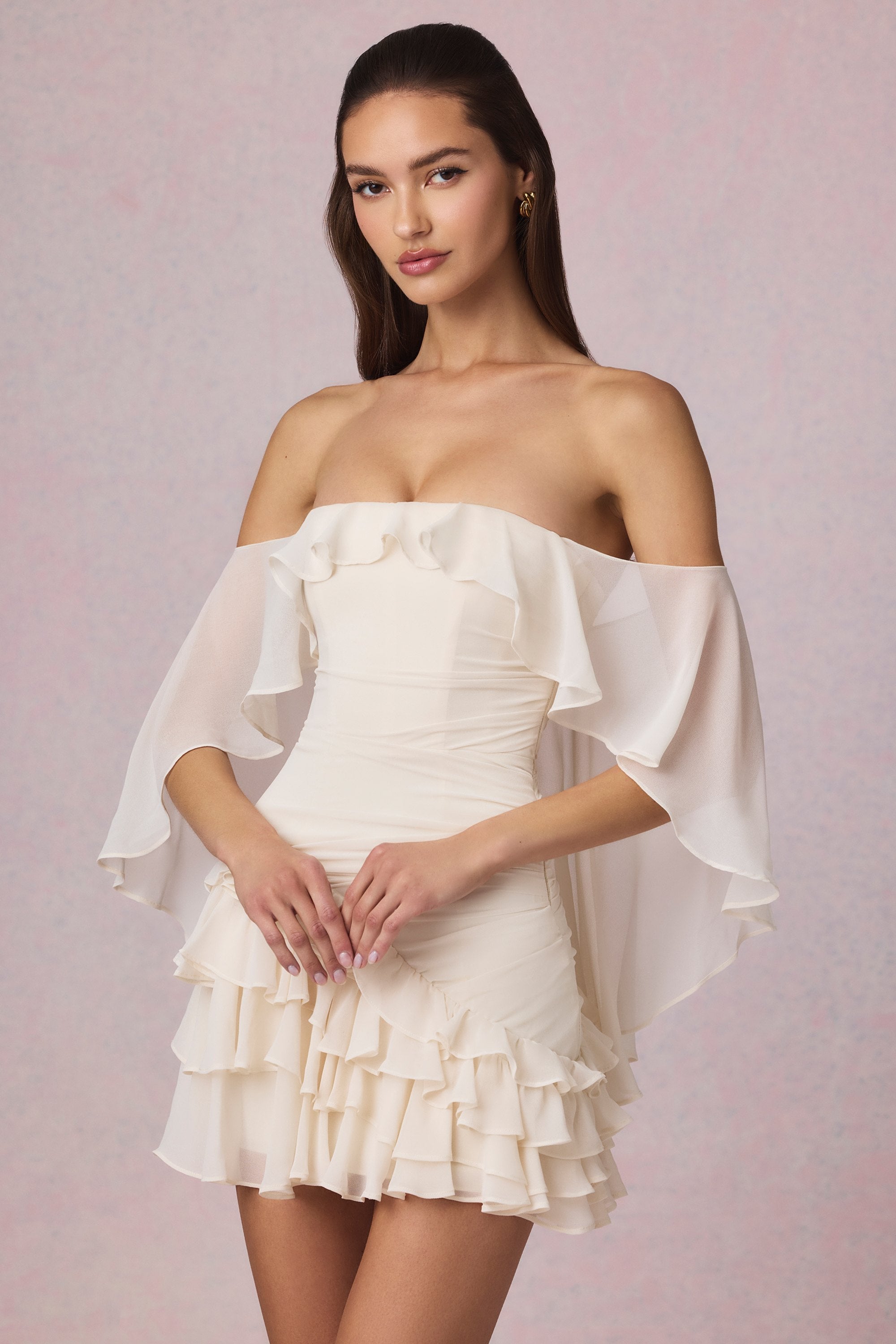 Birdie Off-Shoulder Ruffled Mini Dress in Ivory - Image 7