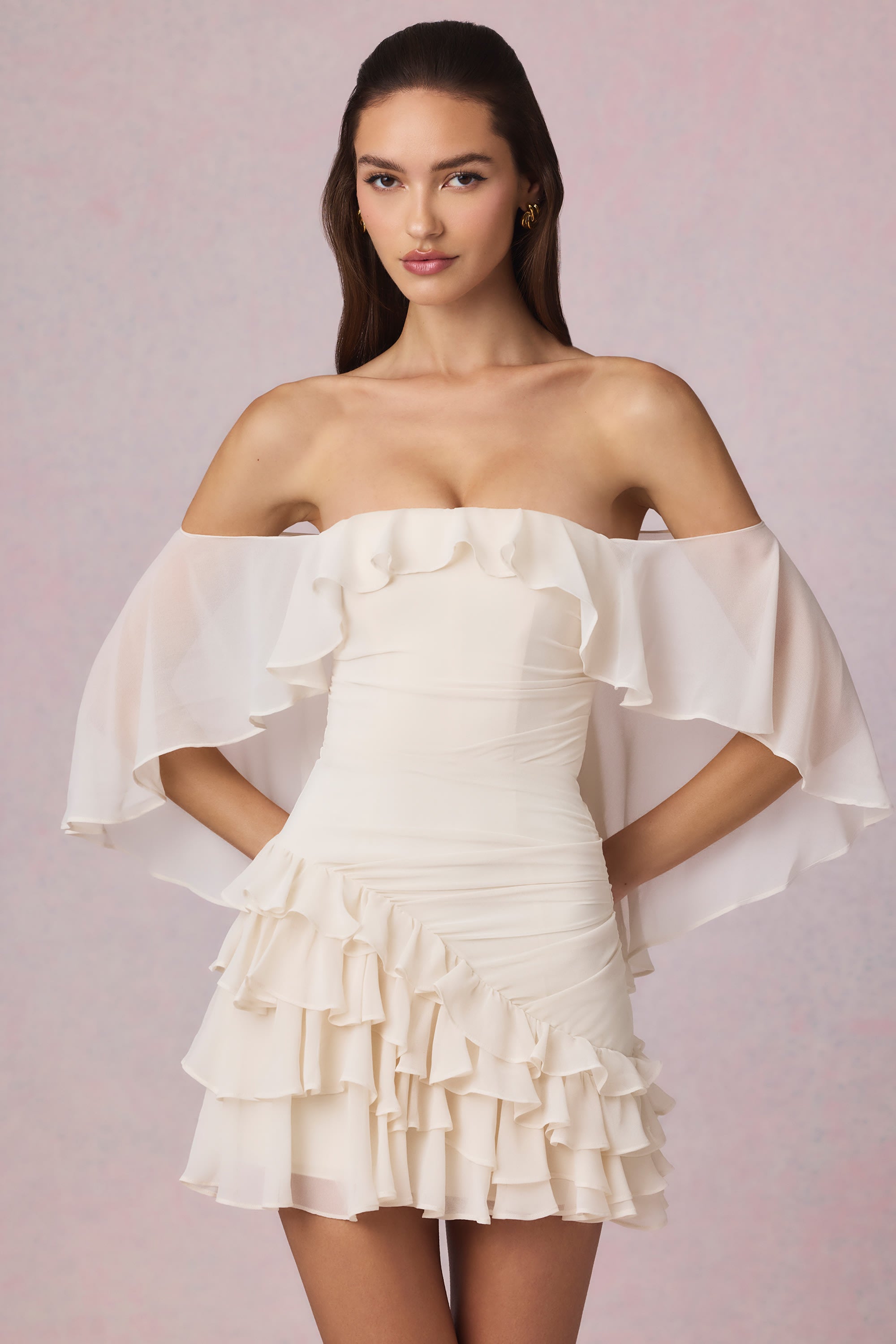 Birdie Off-Shoulder Ruffled Mini Dress in Ivory - Image 9