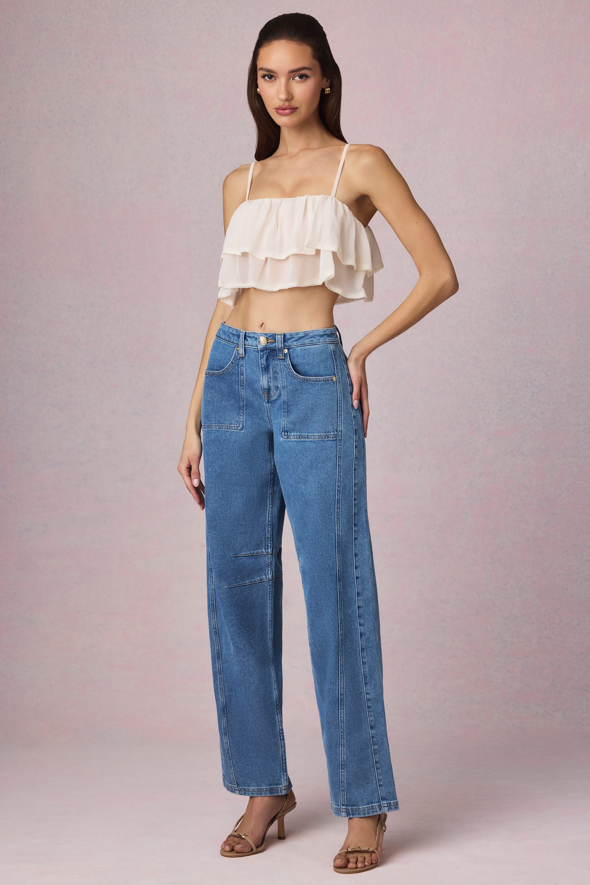 Bobbi Mid-Rise Barrel-Leg Jeans in Mid-Blue Wash