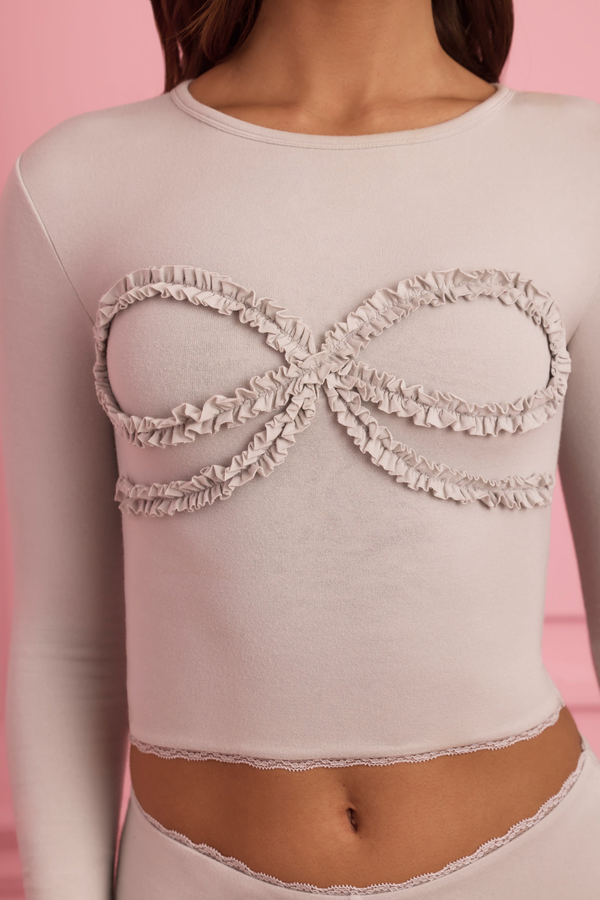 Bowie Lace-Trim Appliqu?? Pyjama Top in Cloud Grey - Image 5