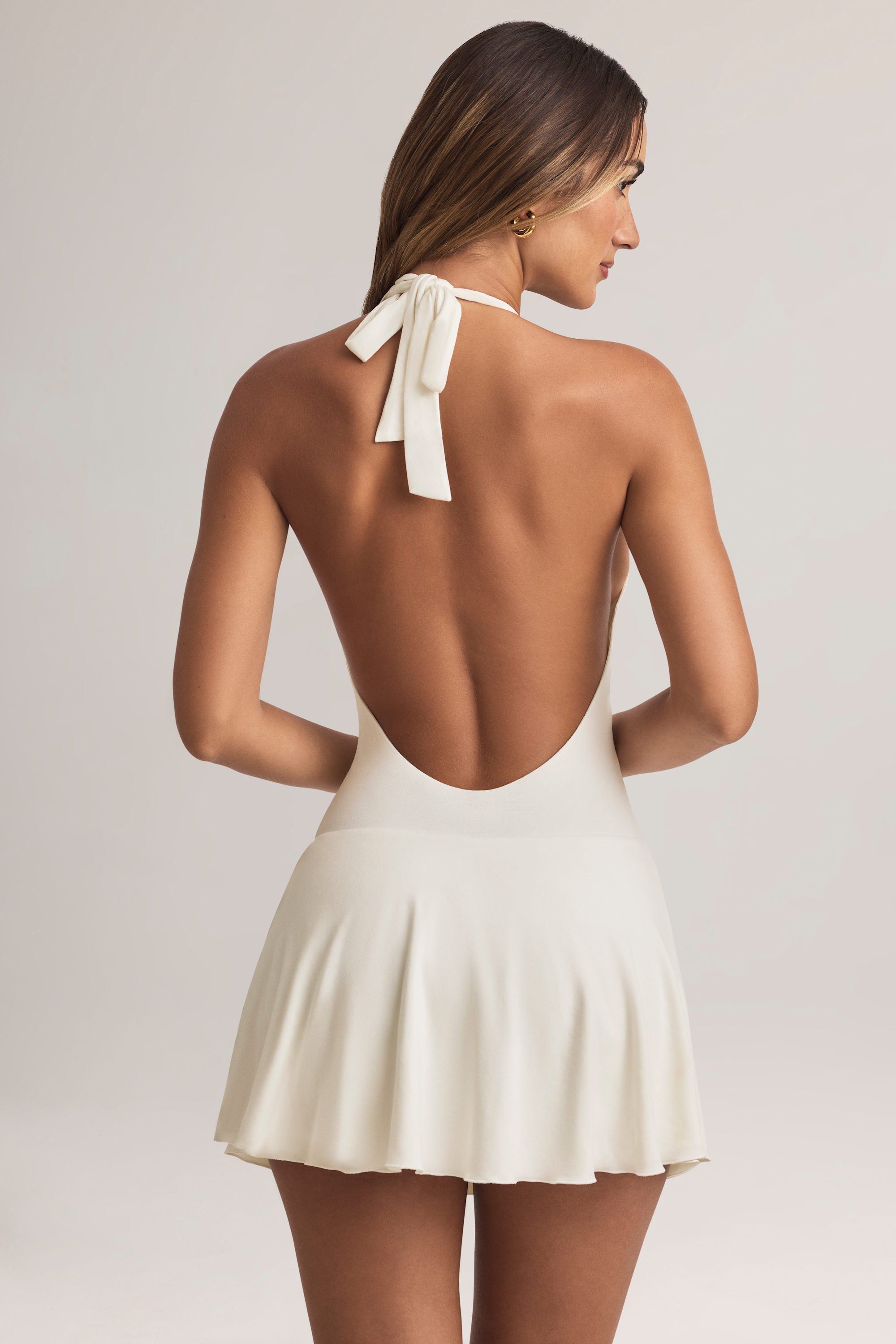 Brooke Modal Halterneck A-Line Mini Dress in White - Image 3