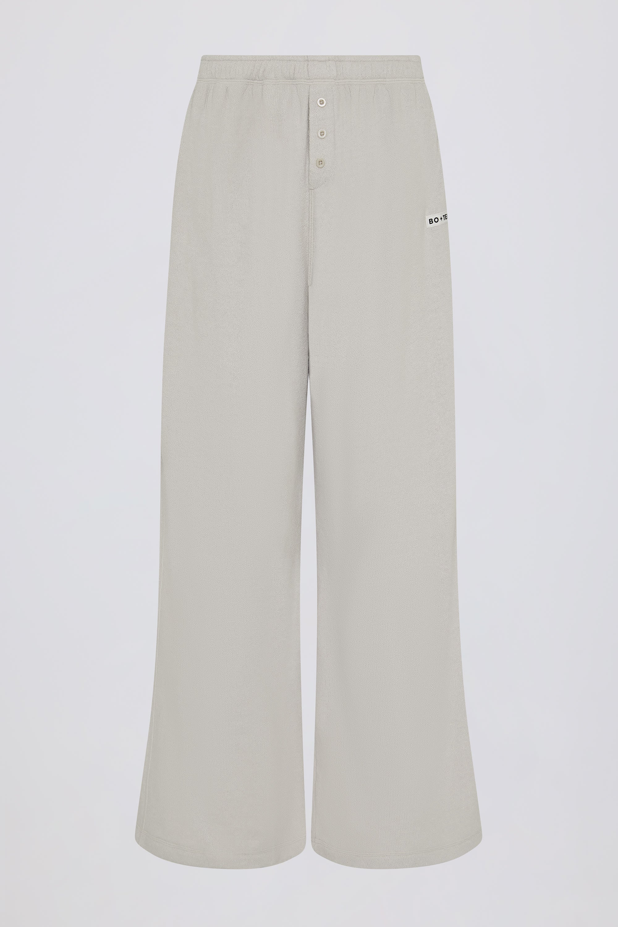 Button-Detail Low-Rise Wide-Leg Joggers in Light Grey - Image 4