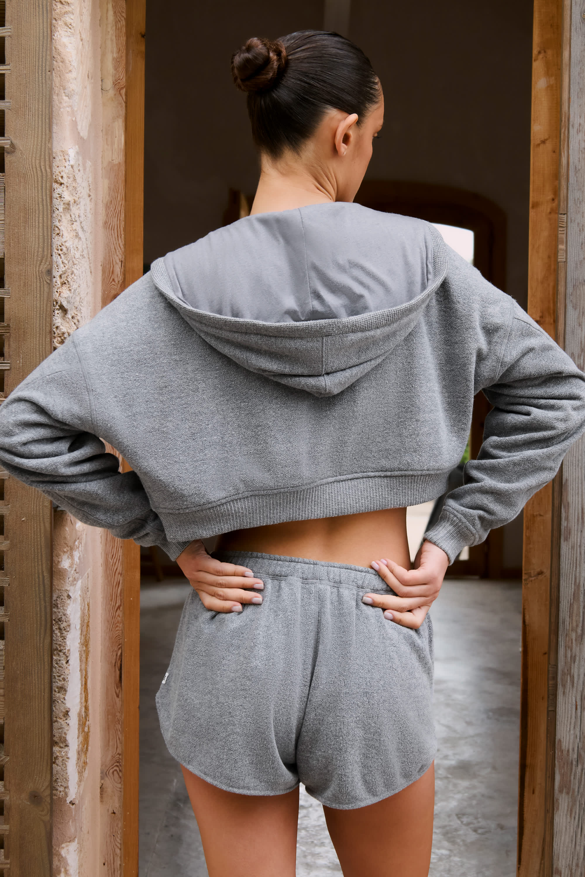 Button-Detail Mid-Rise Shorts in Dark Grey - Image 2
