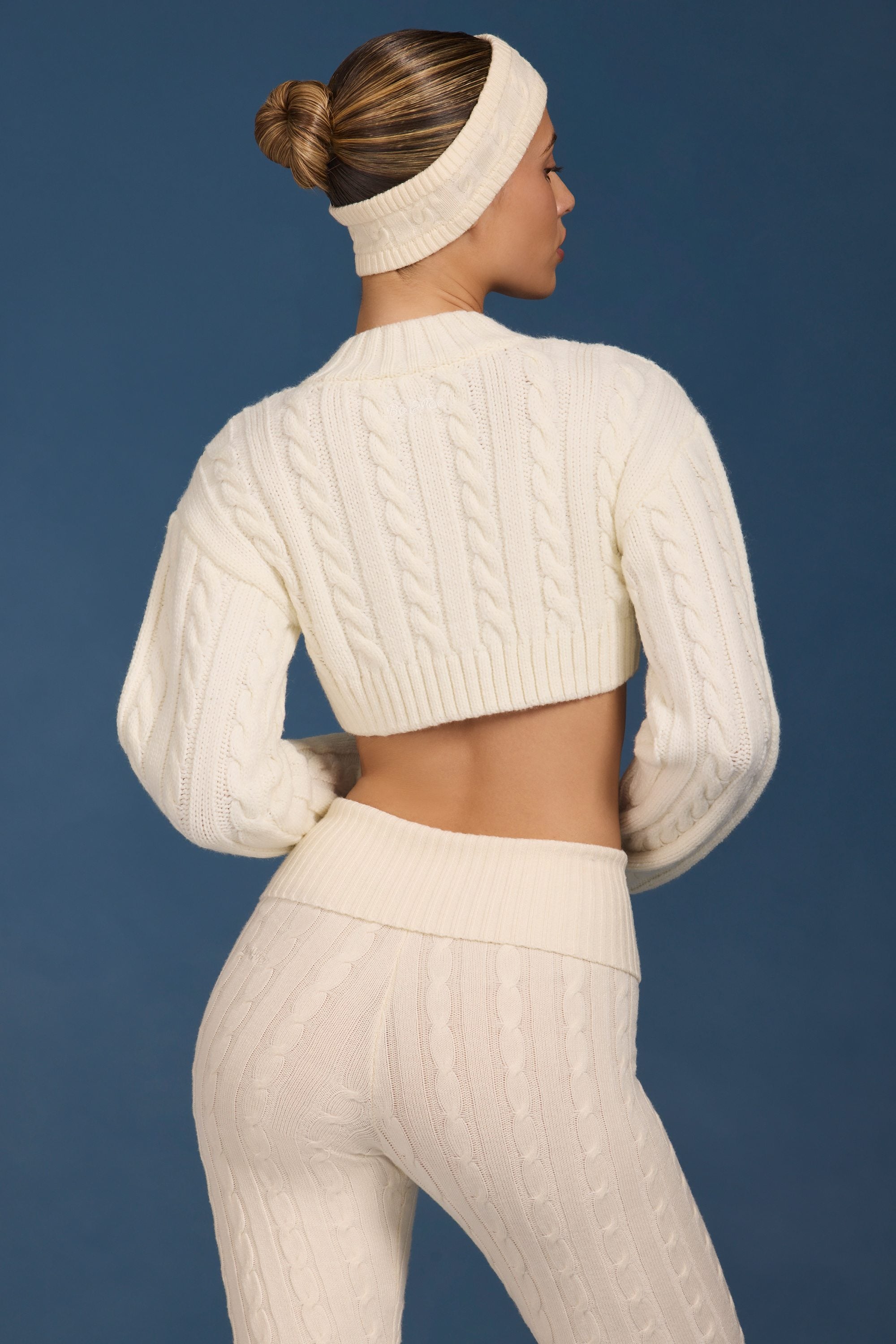 Cable-Knit Cropped Cardigan in Cream - Image 2