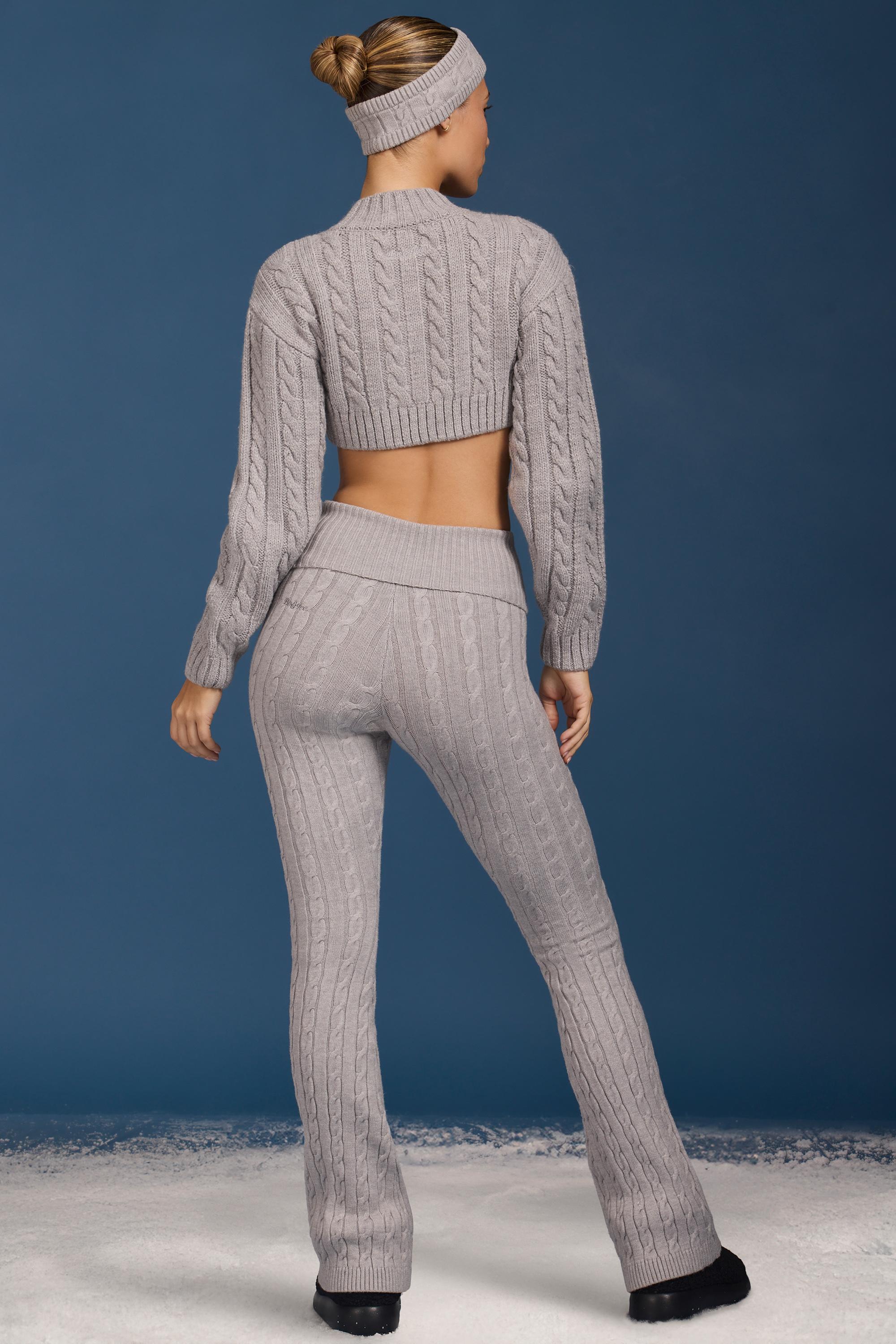 Cable-Knit Flared Trousers in Grey Marl - Image 2