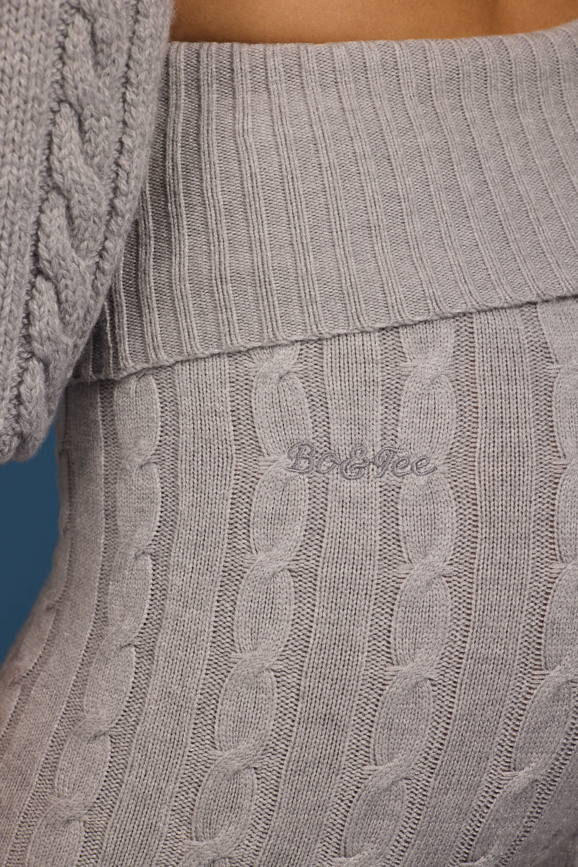 Cable-Knit Flared Trousers in Grey Marl - Image 4