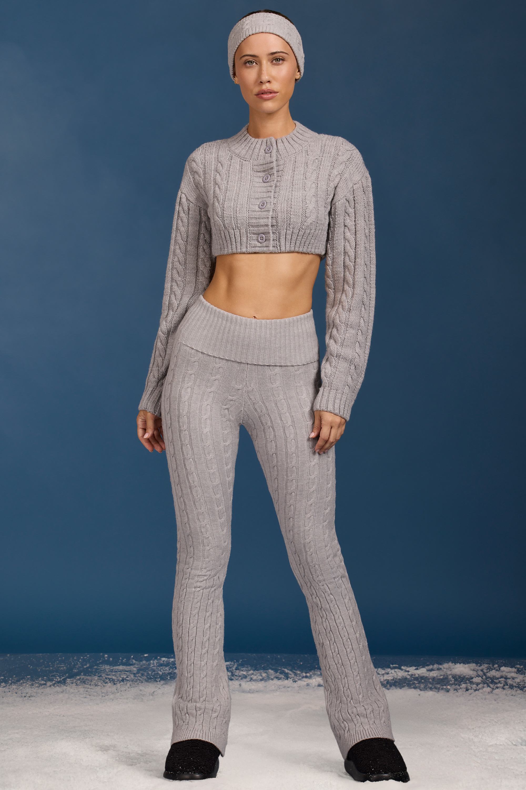 Cable-Knit Flared Trousers in Grey Marl - Image 6