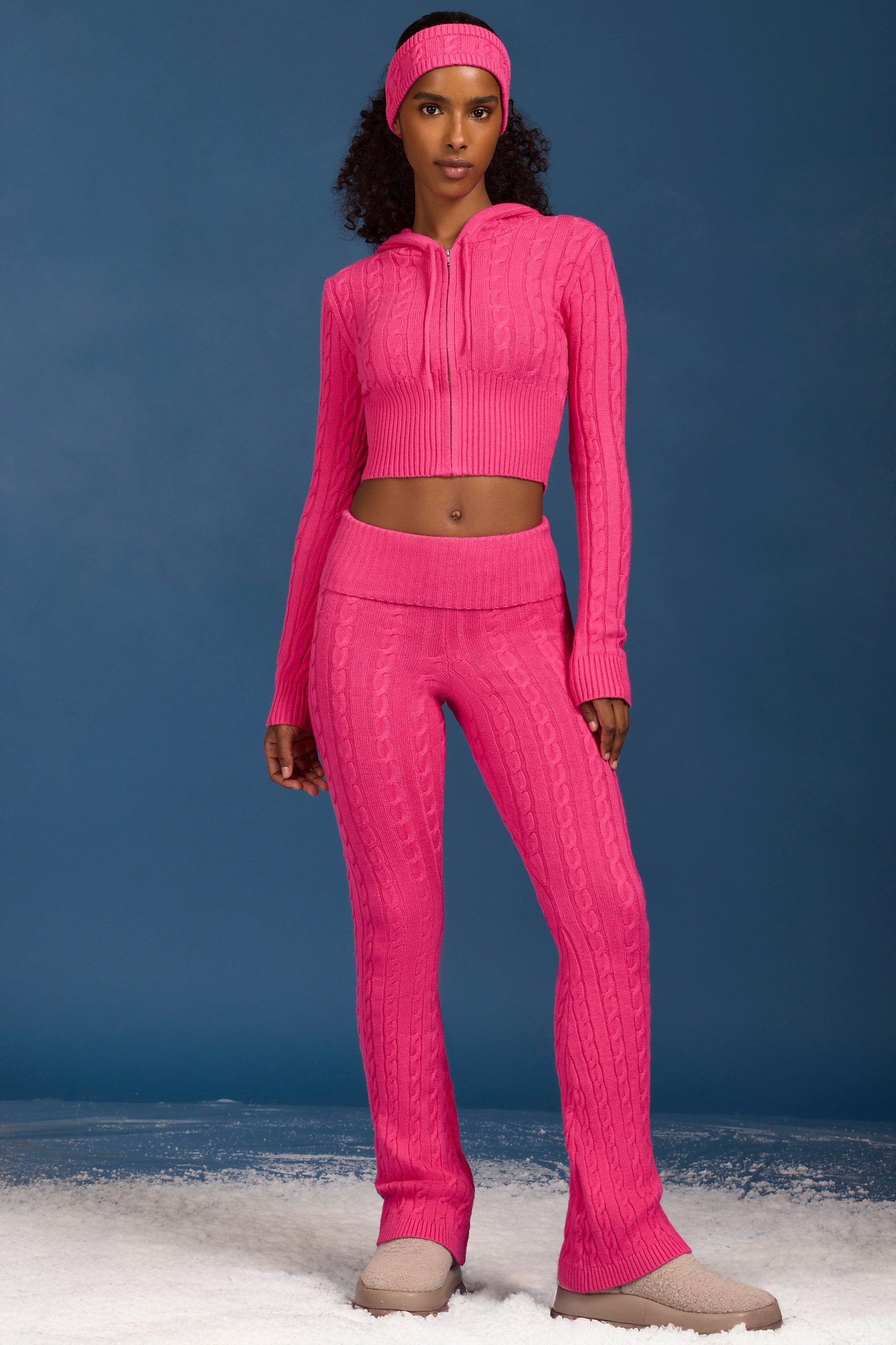 Cable-Knit Flared Trousers in Hot Pink - Image 5