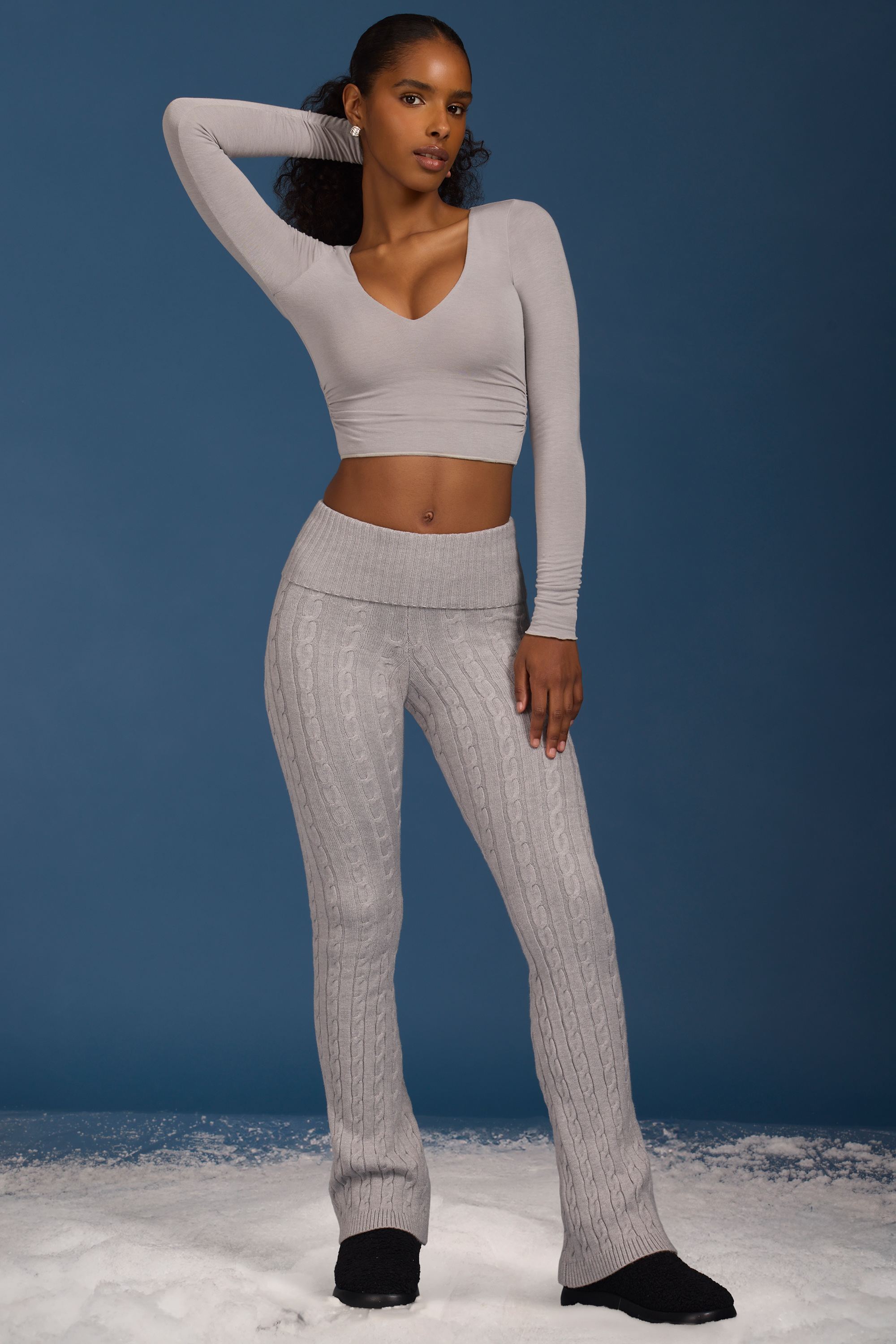 Ruched Long-Sleeve Crop Top in Grey - Image 8