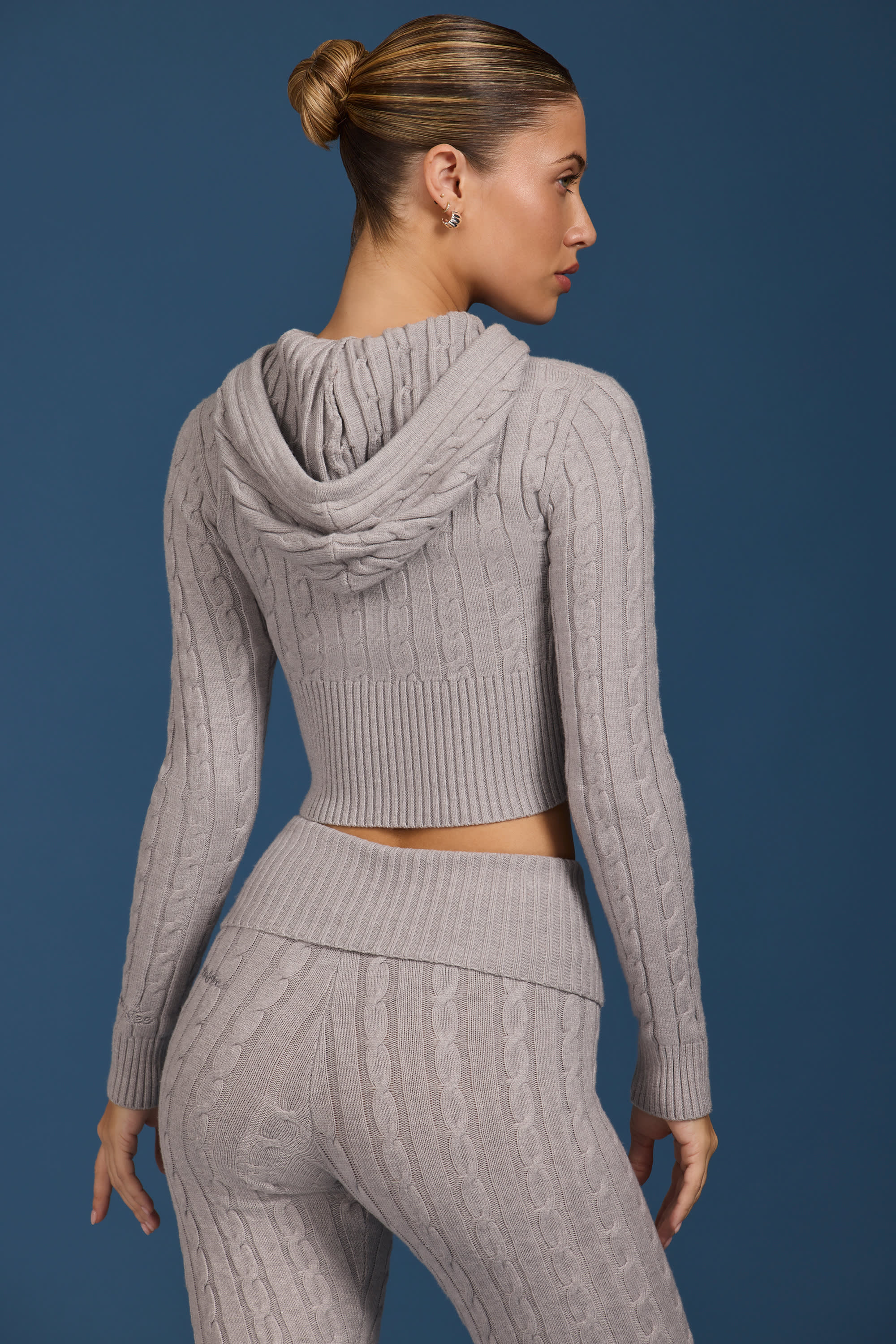 Cable-Knit Zip-Up Hoodie in Grey Marl - Image 2