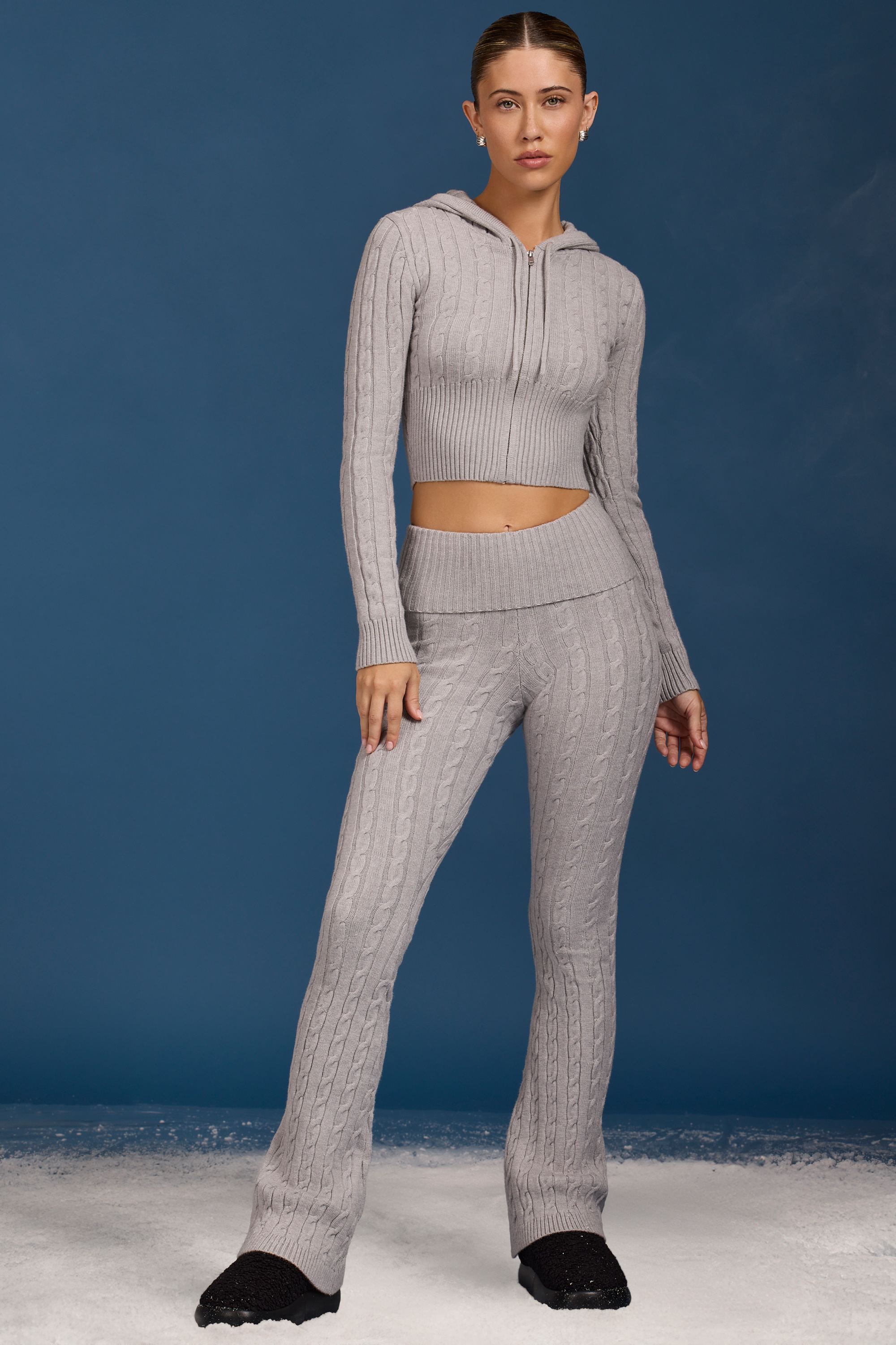 Cable-Knit Zip-Up Hoodie in Grey Marl - Image 8
