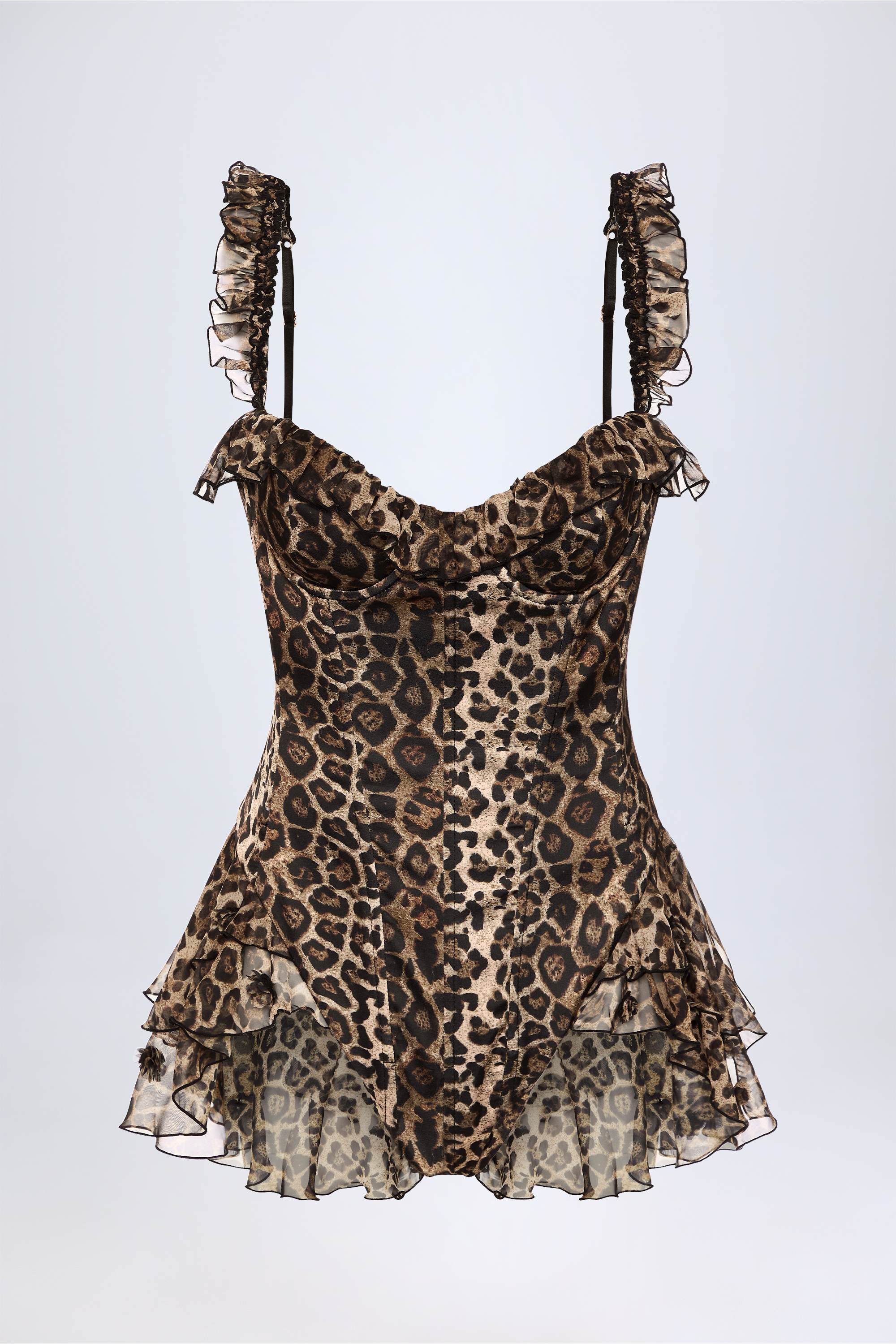 Caelie Ruffled Corset Bodysuit in Leopard Print - Image 3