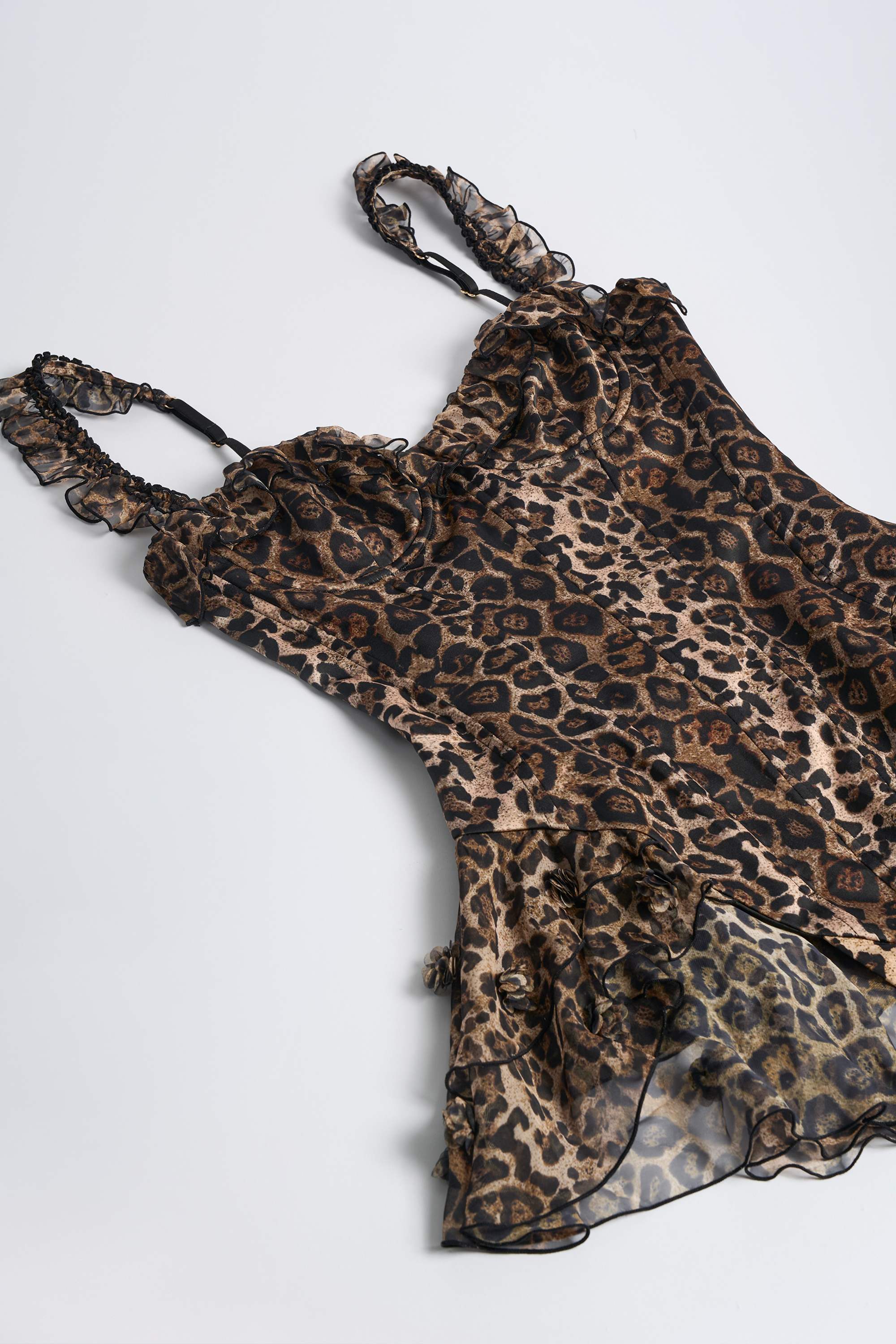 Caelie Ruffled Corset Bodysuit in Leopard Print - Image 9