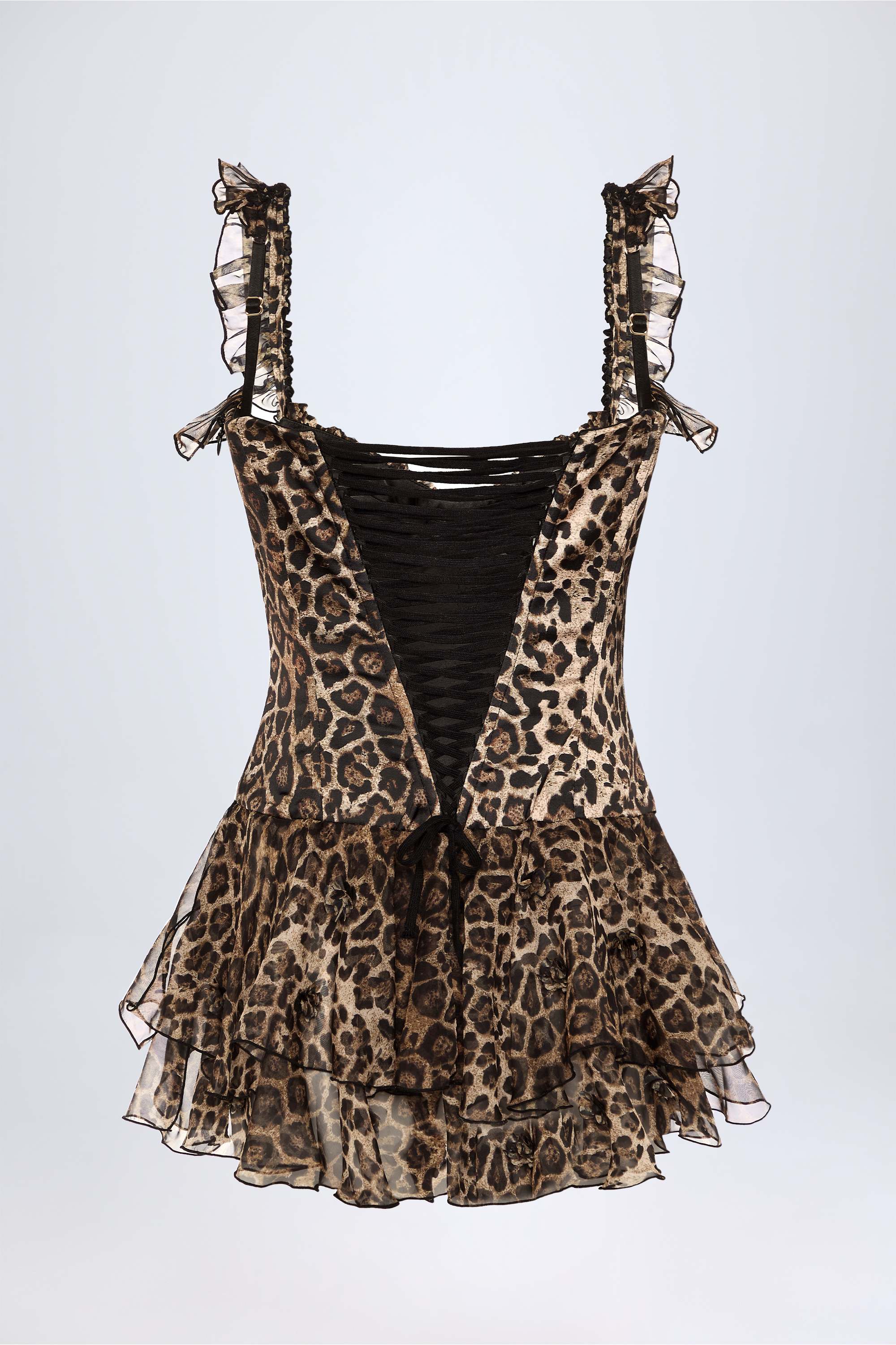 Caelie Ruffled Corset Bodysuit in Leopard Print - Image 11