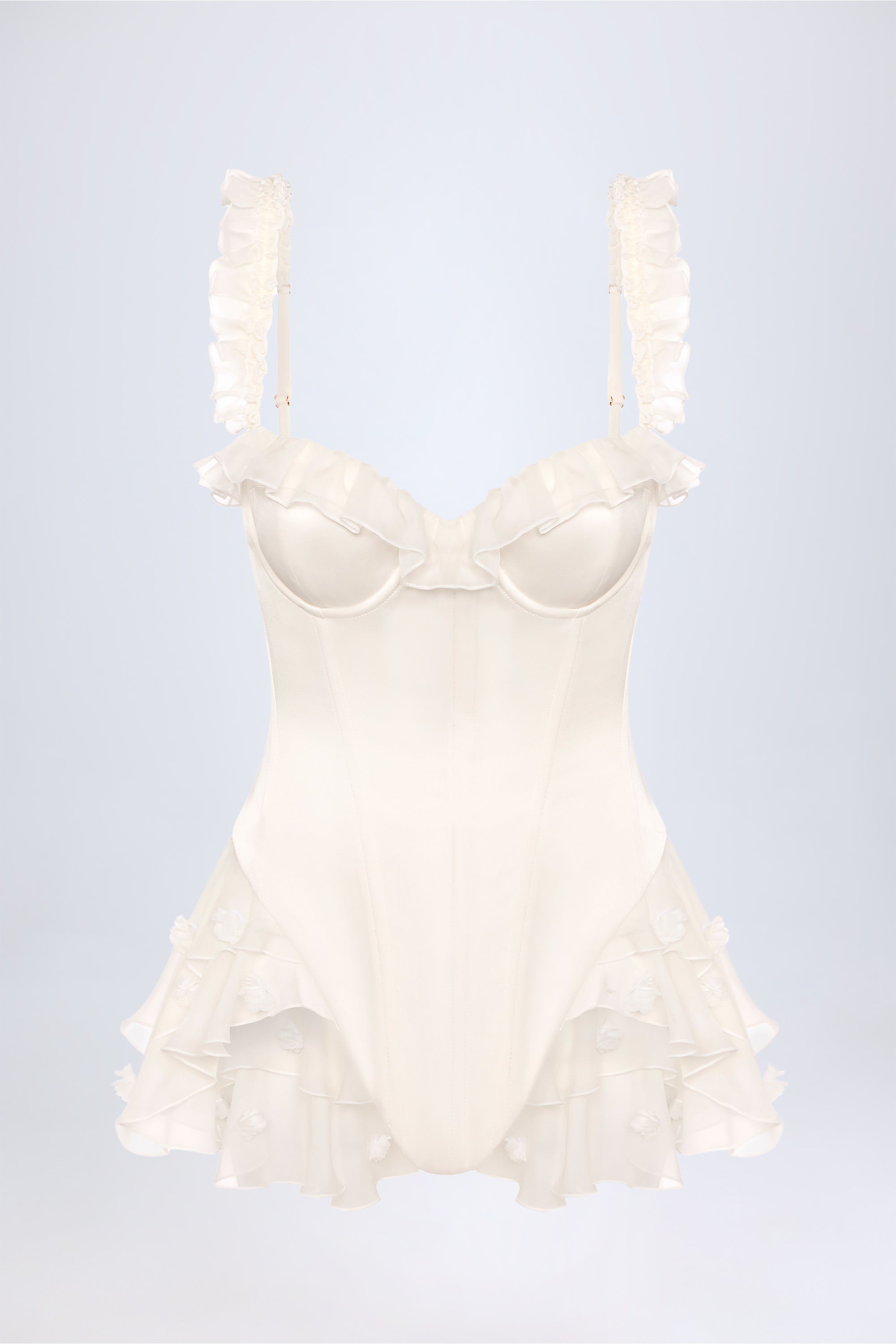 Caelie Ruffled Corset Bodysuit in White - Image 2