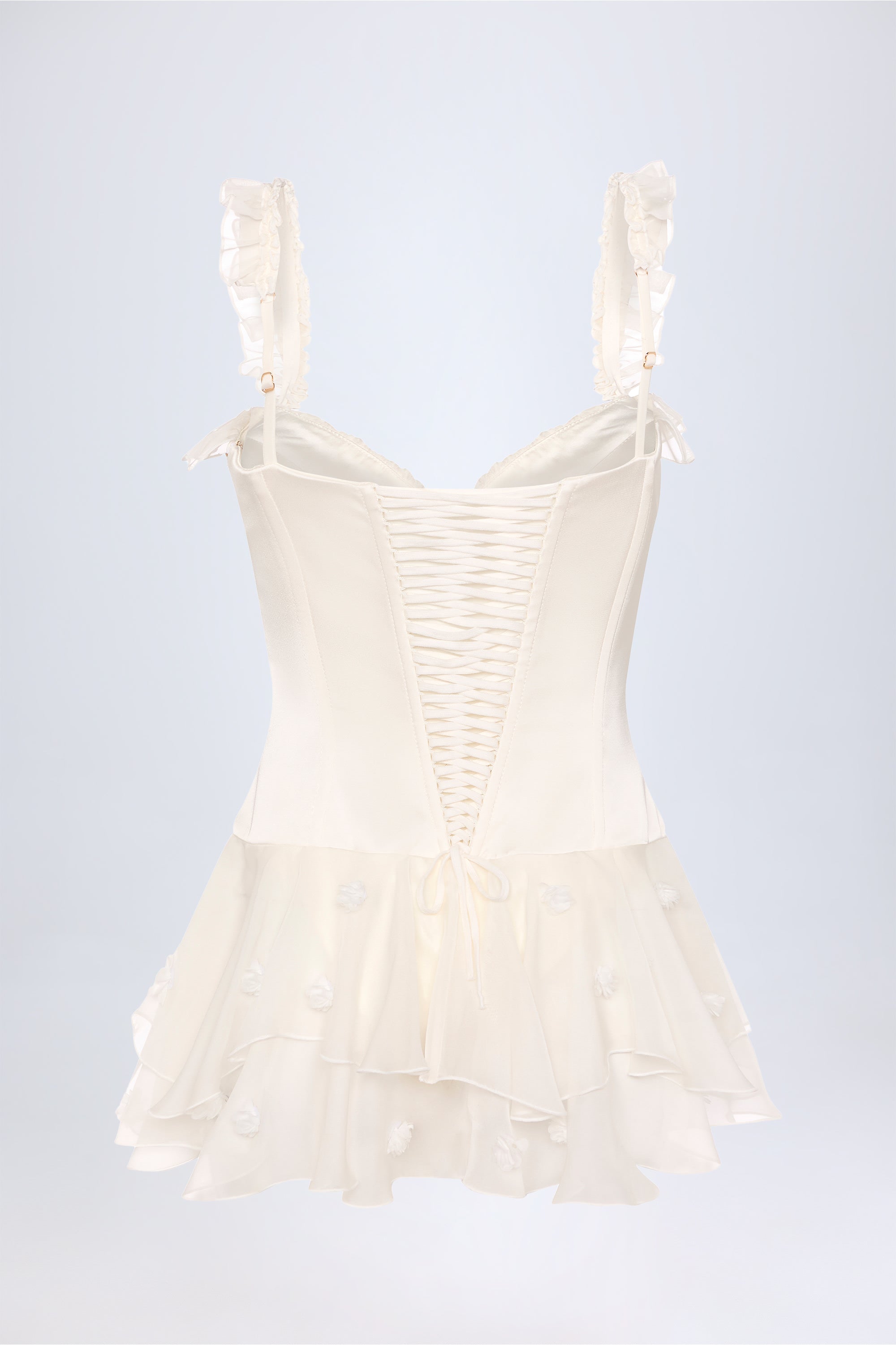 Caelie Ruffled Corset Bodysuit in White - Image 3