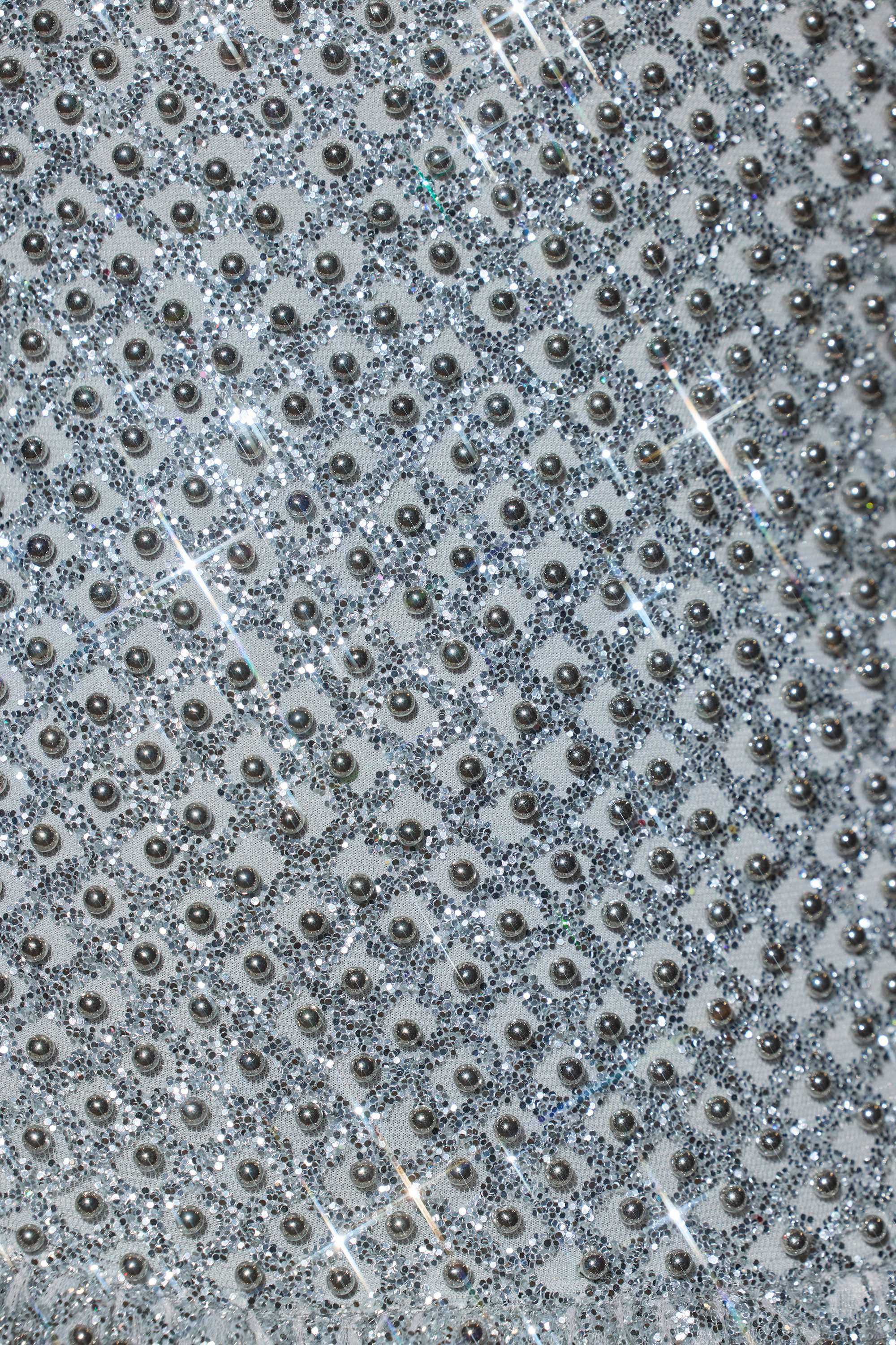 Embellished Bubble Hem Mini Dress in Silver - Image 7