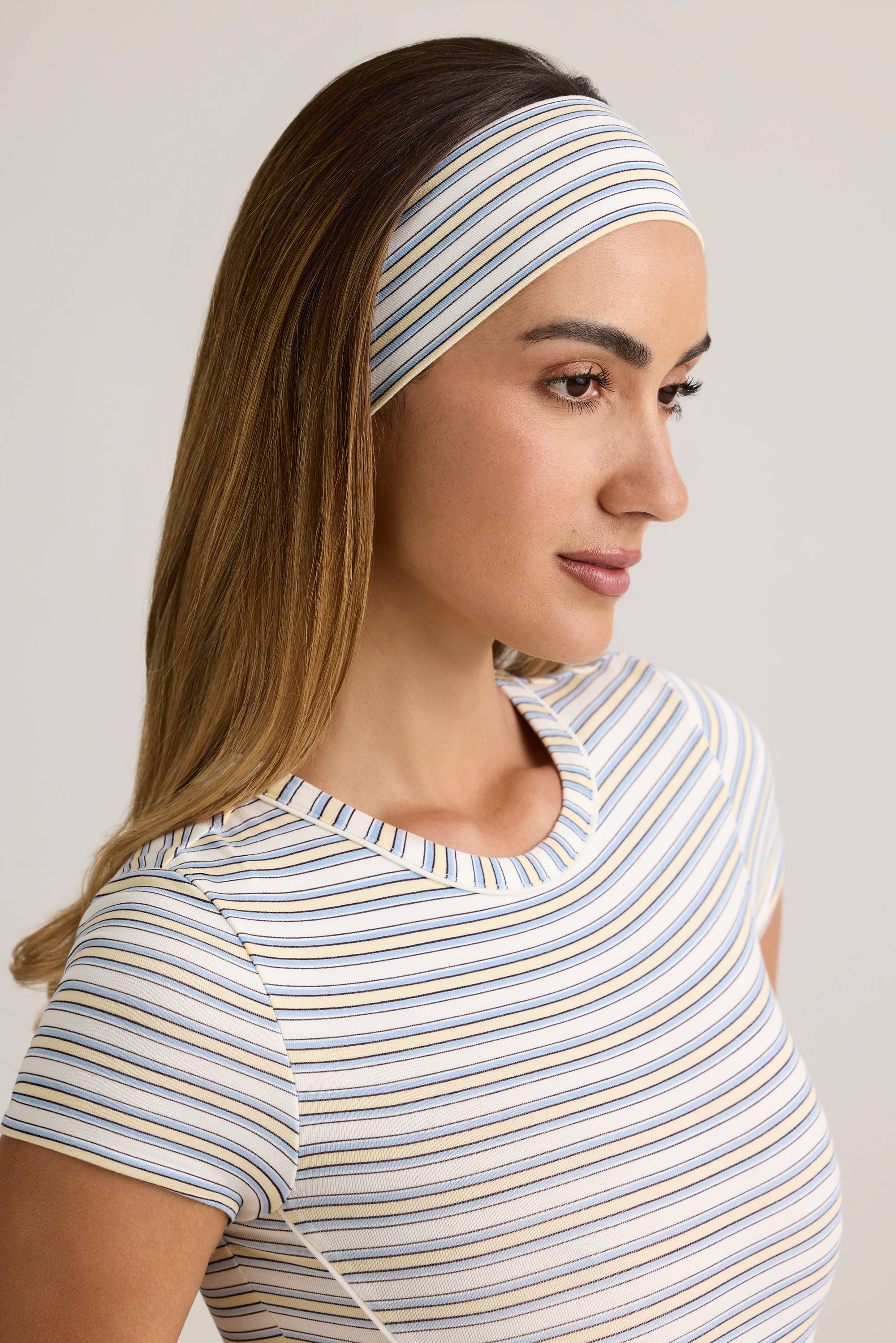 Candy Modal Ribbed Headband in Blue & Yellow Stripe