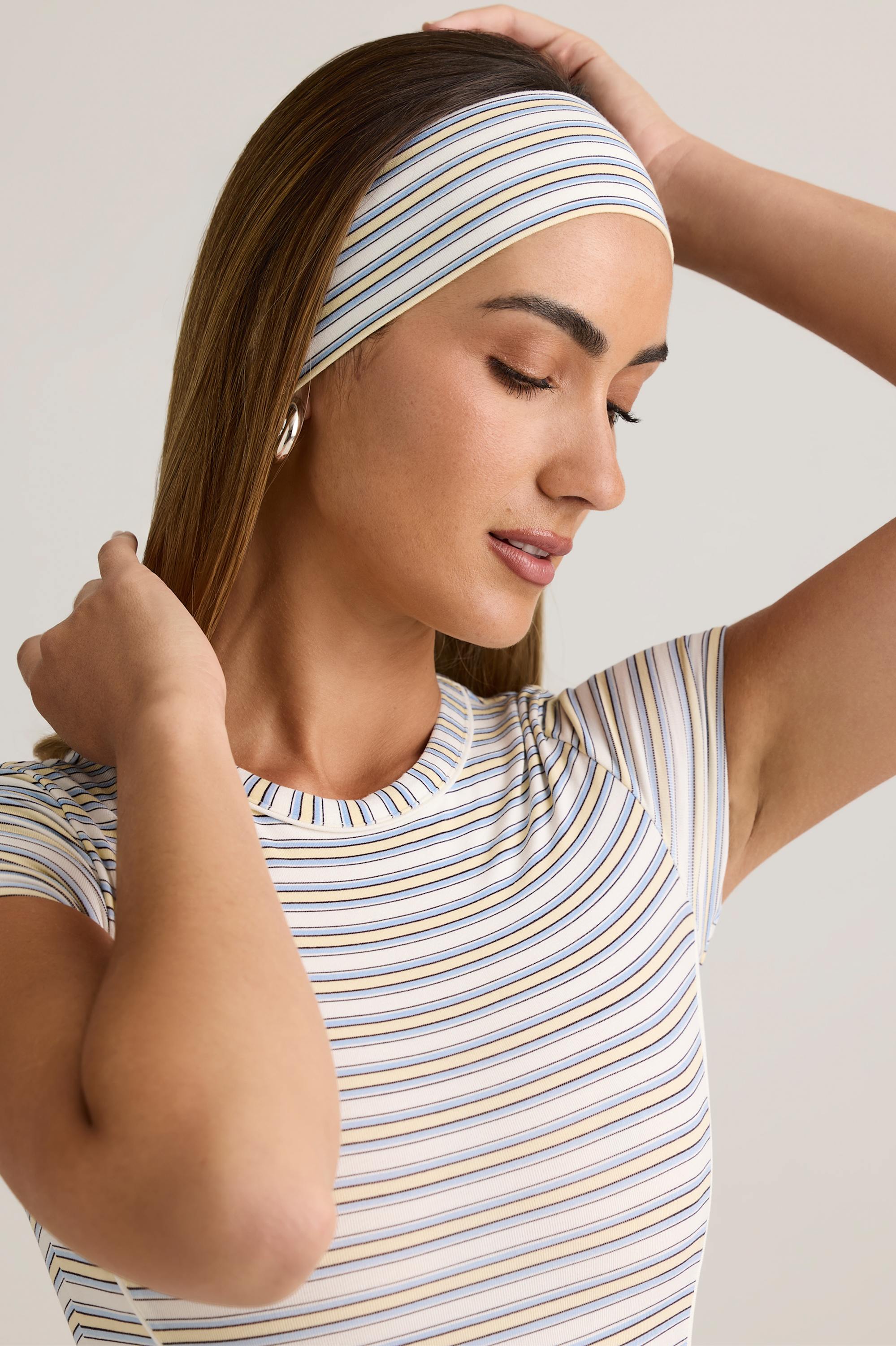 Candy Modal Ribbed Headband in Blue & Yellow Stripe - Image 3