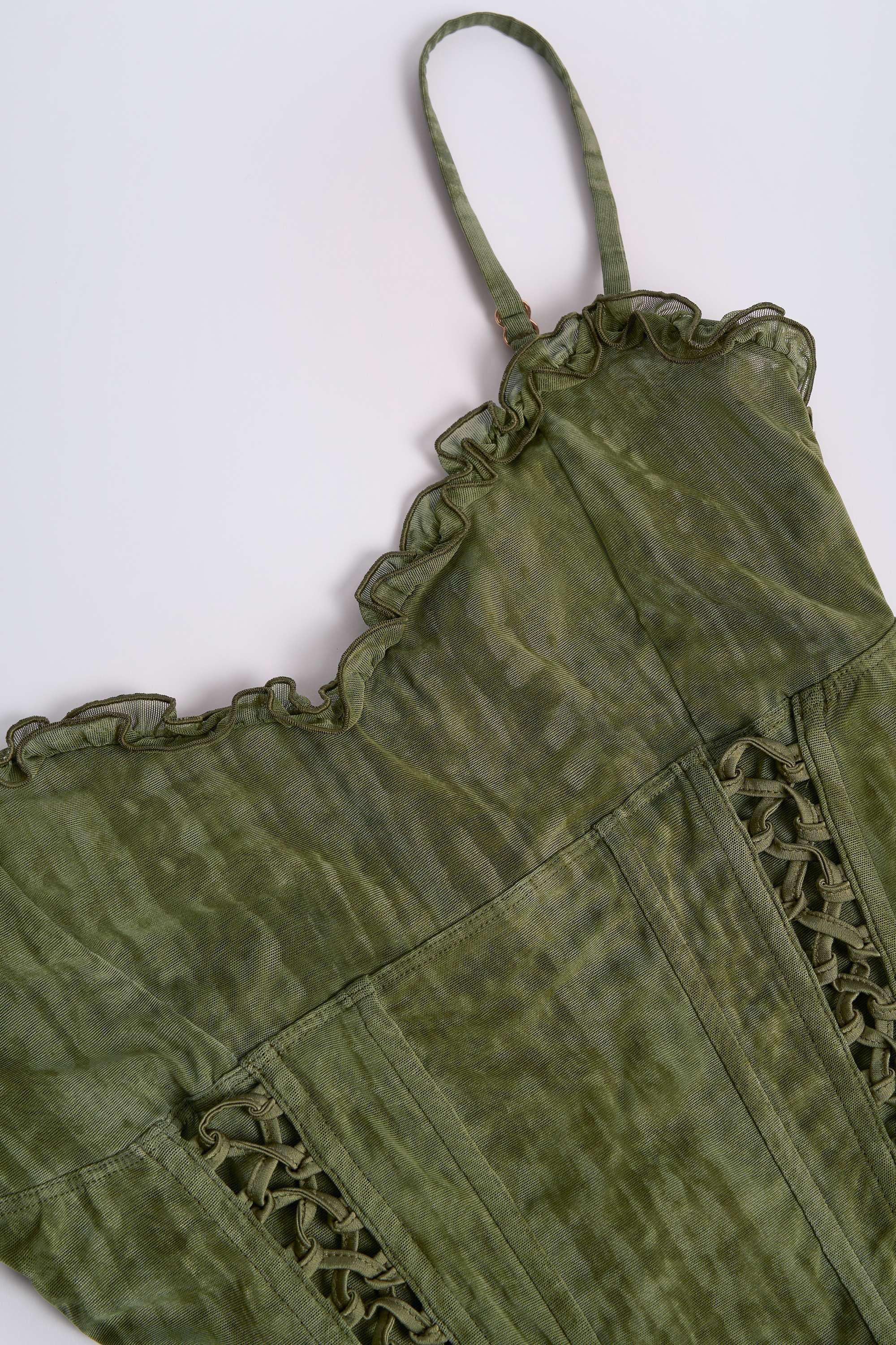 Carmen Lace-Up Ruffled Flared Jumpsuit in Green Print - Image 3