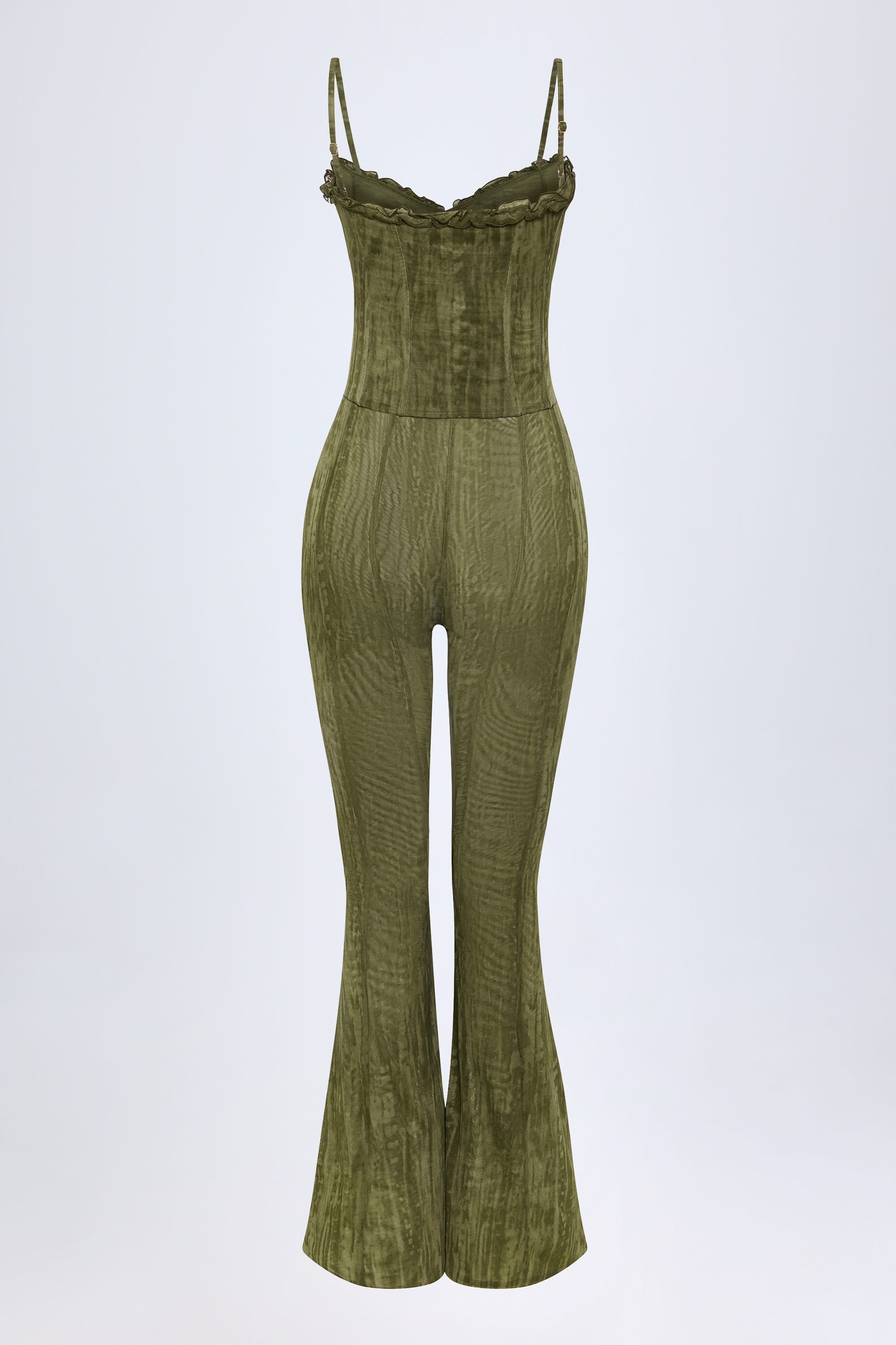 Carmen Lace-Up Ruffled Flared Jumpsuit in Green Print - Image 5
