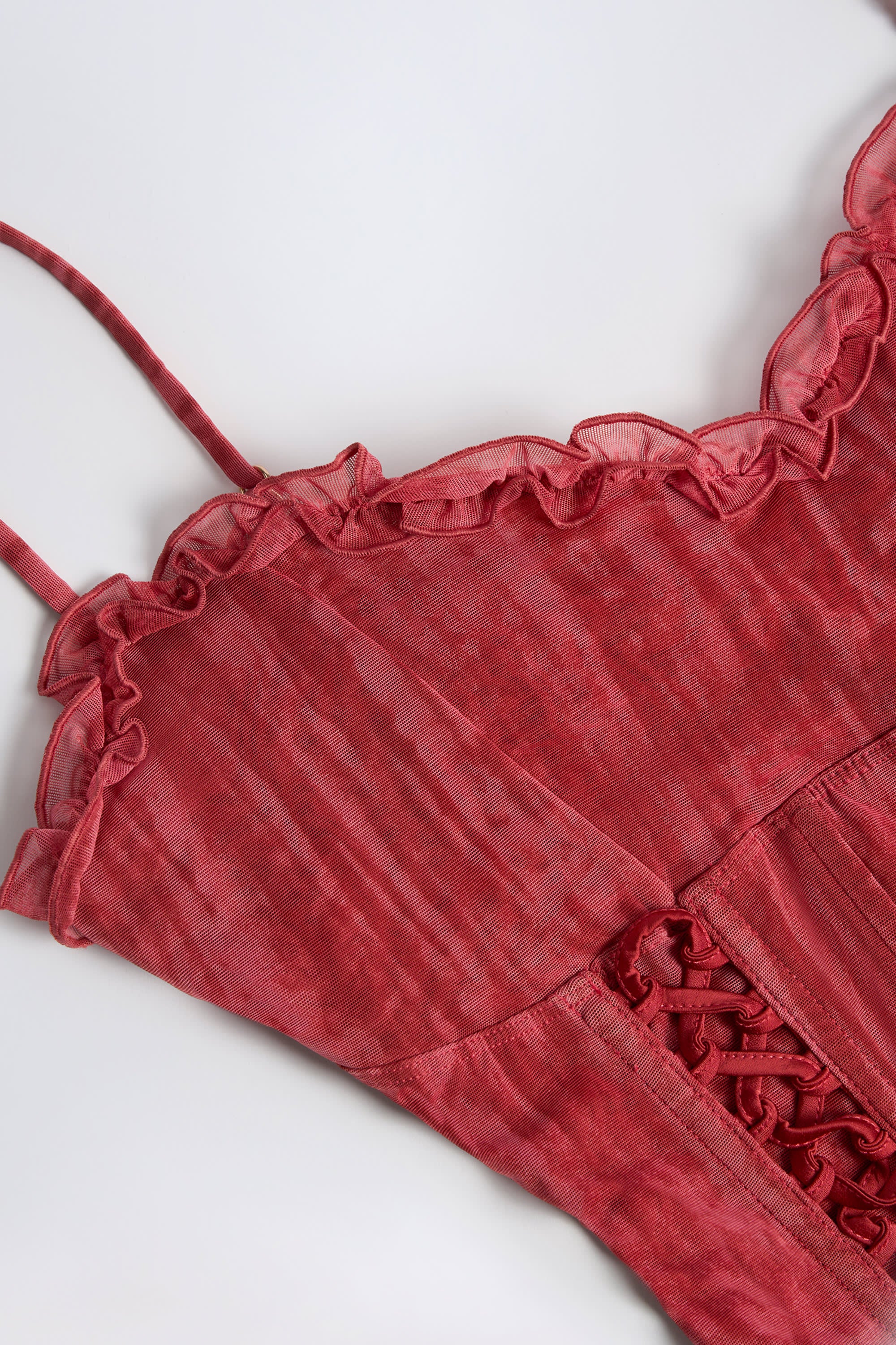 Carmen Lace-Up Ruffled Flared Jumpsuit in Red Print - Image 3