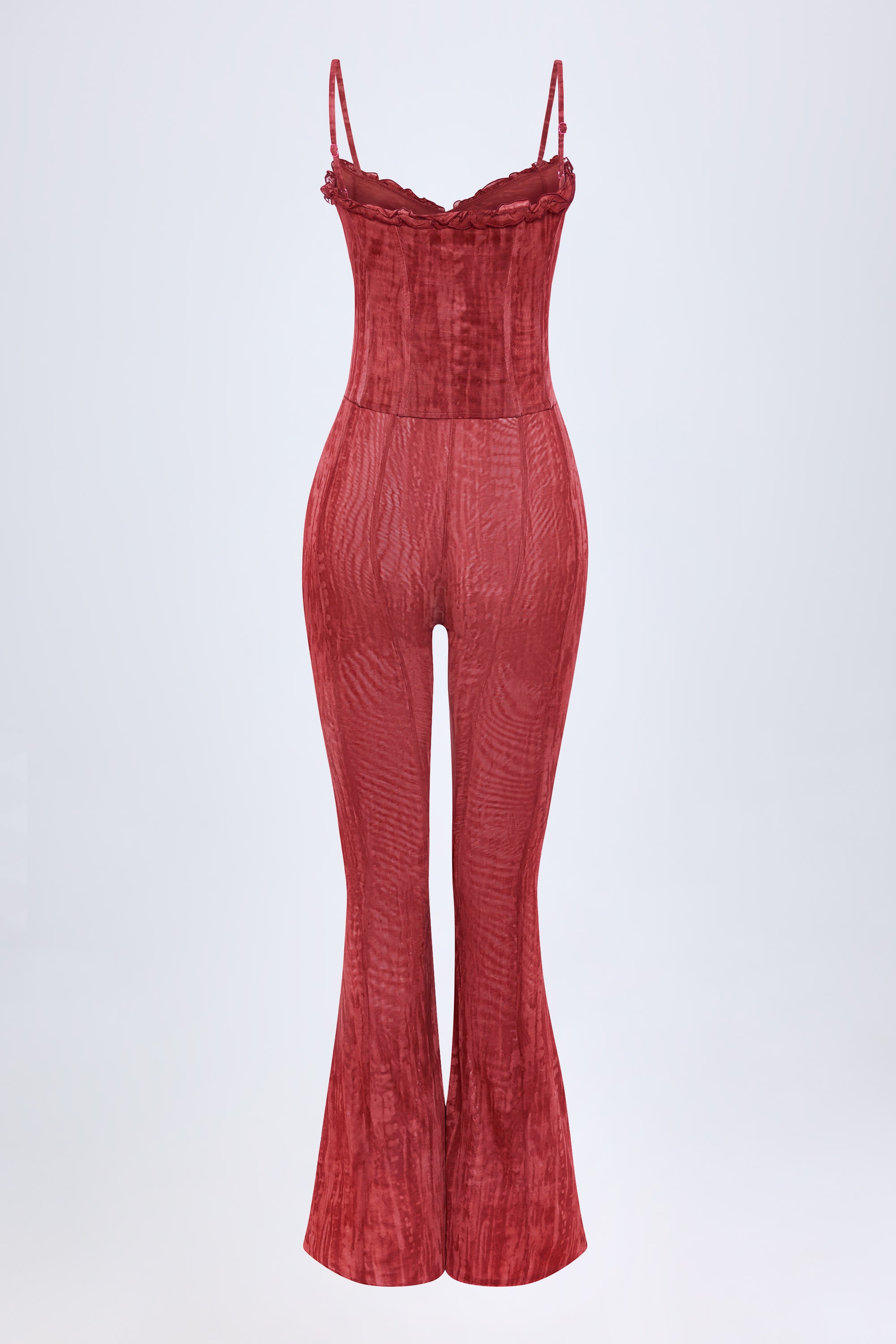 Carmen Lace-Up Ruffled Flared Jumpsuit in Red Print - Image 6