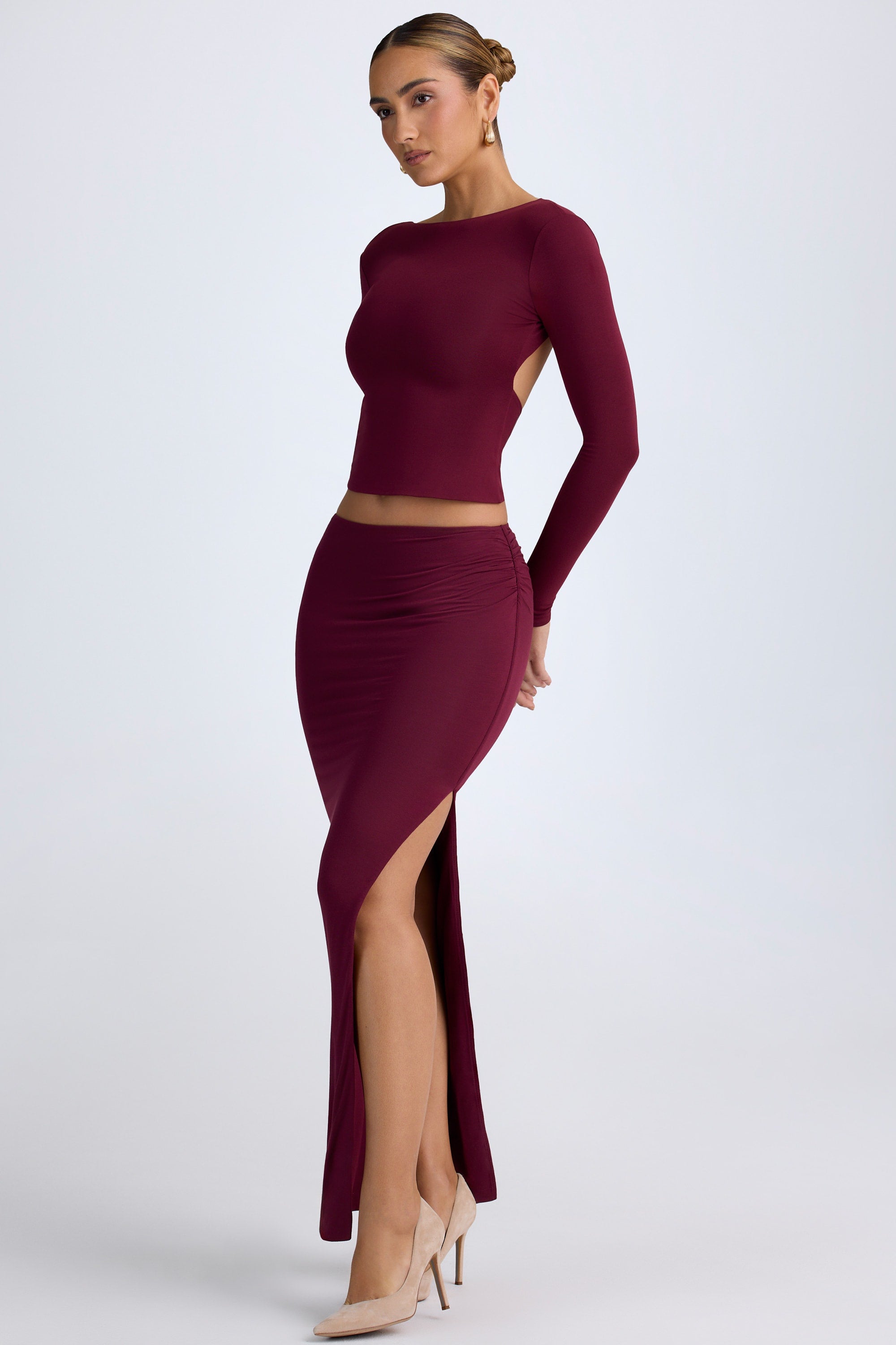 Carolina Modal Low-Rise Maxi Skirt in Wine Red
