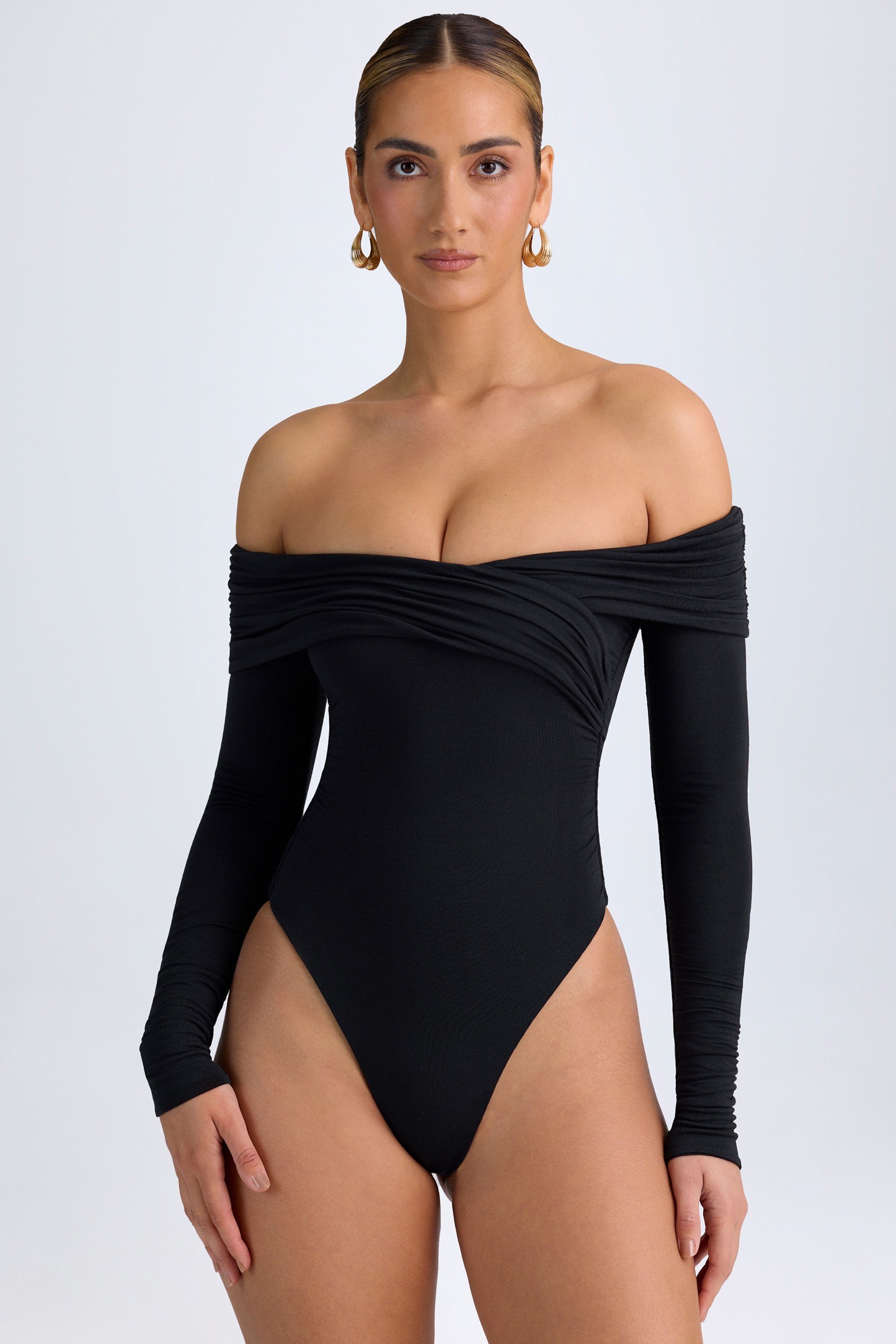 Ceyln Modal Off-Shoulder Ruched Bodysuit in Black - Image 6