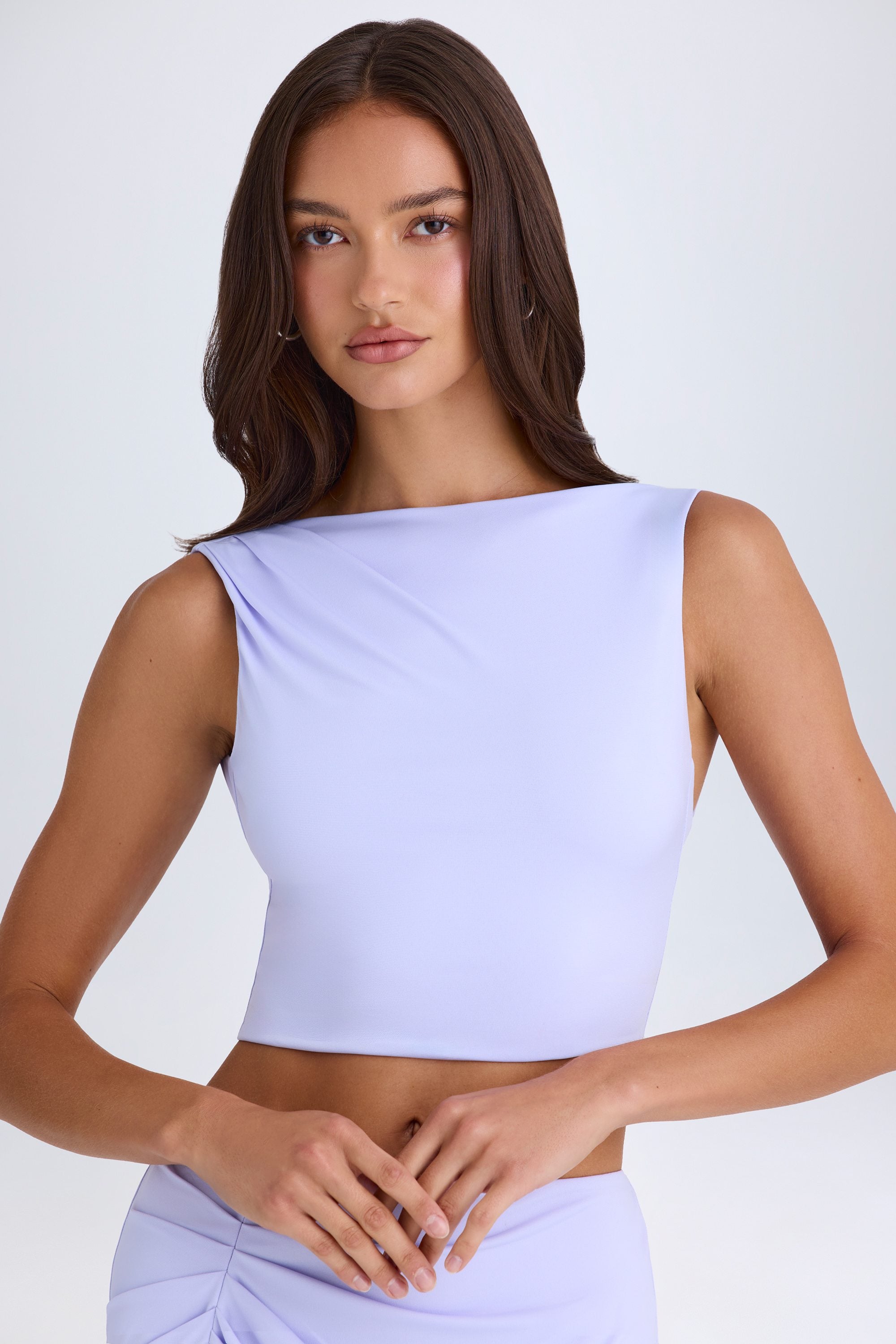 Ceylon Draped Open-Back Tank Top in Soft Lilac - Image 7