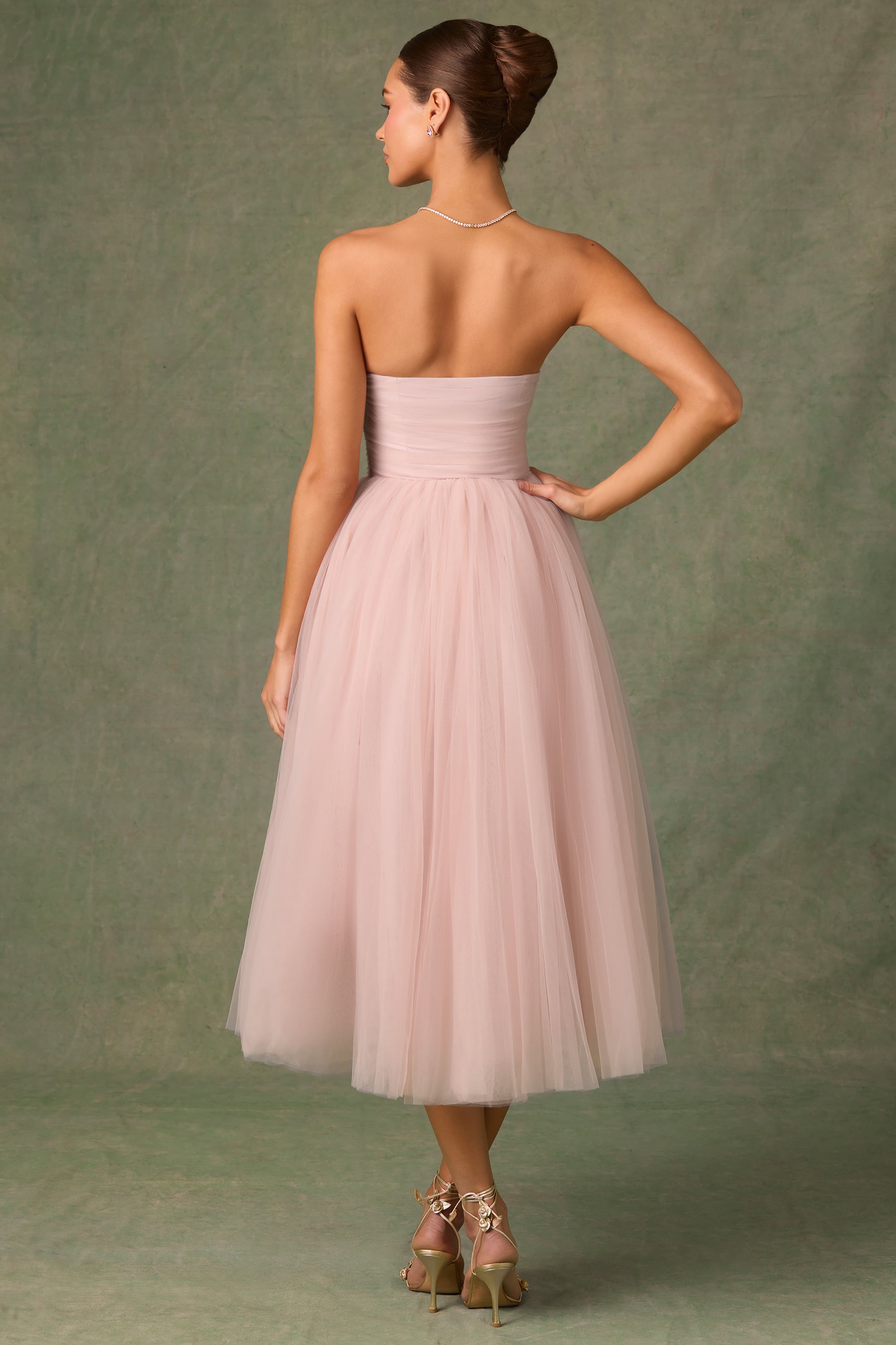Cindy Strapless Volume Skirt Midaxi Dress in Dusty Rose - Image 2