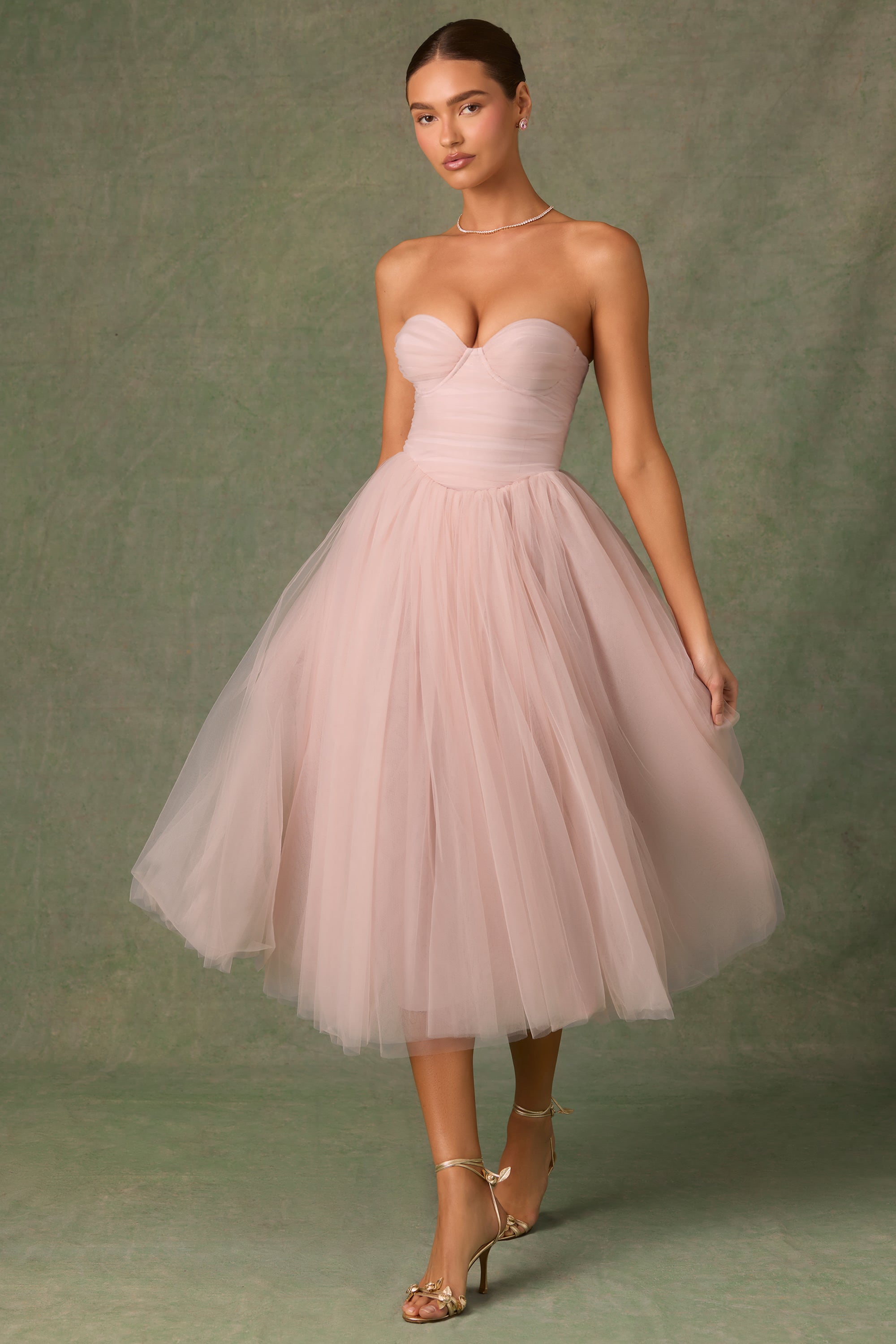 Cindy Strapless Volume Skirt Midaxi Dress in Dusty Rose - Image 3