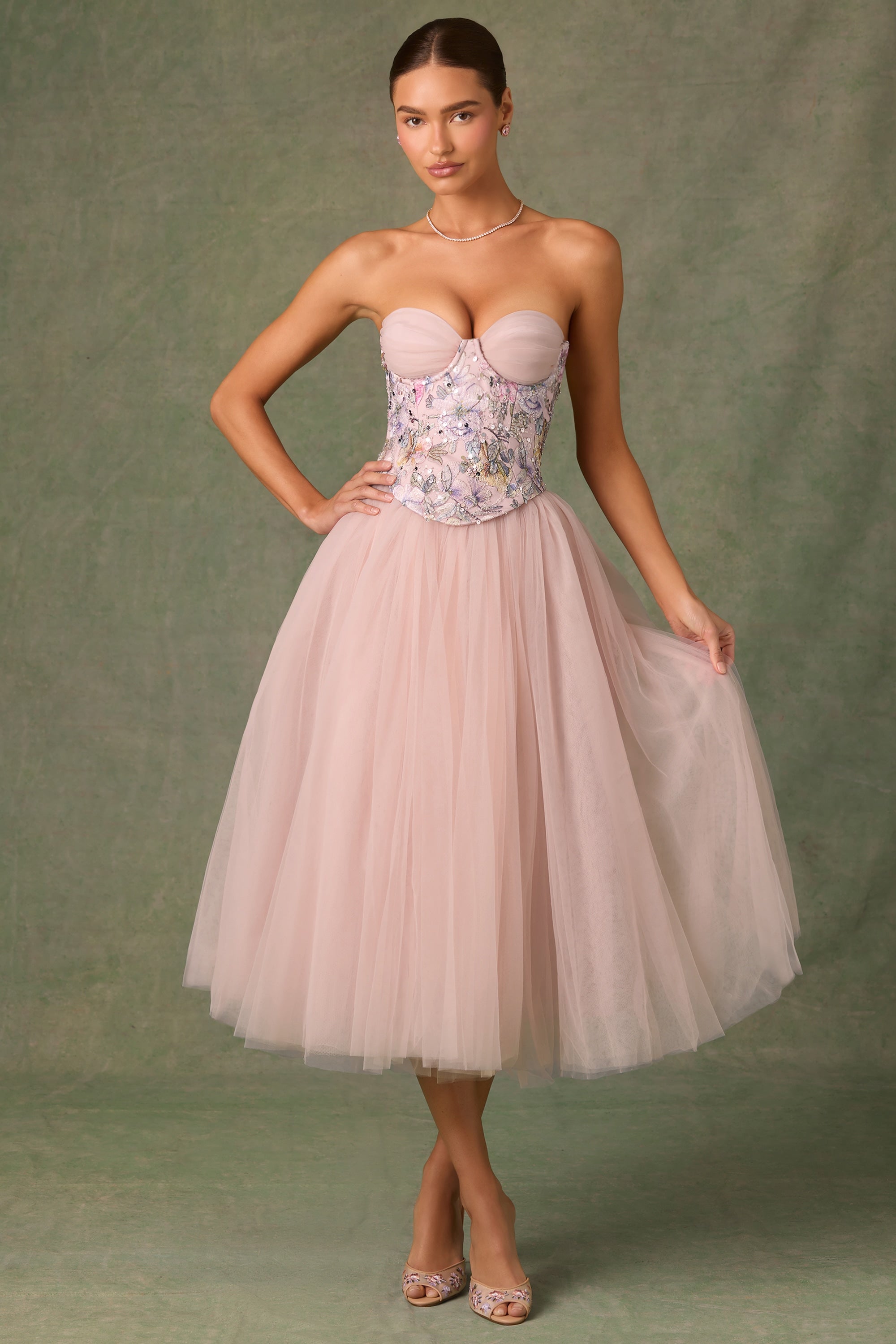 Cindy Strapless Volume Skirt Midaxi Dress in Dusty Rose - Image 5